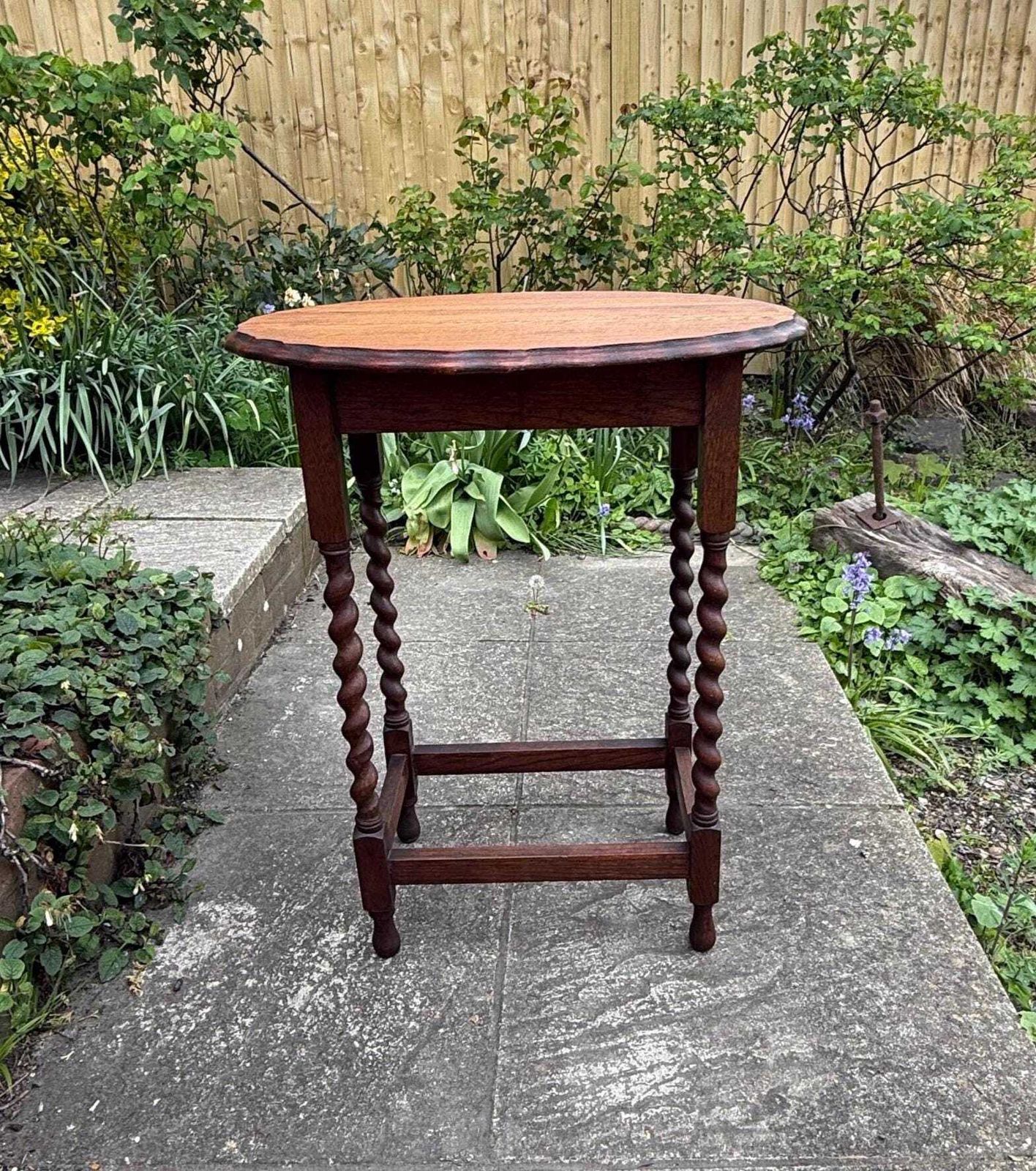 Vintage Oak Barley Twist Side Table, Bobbin Leg Occasional Table