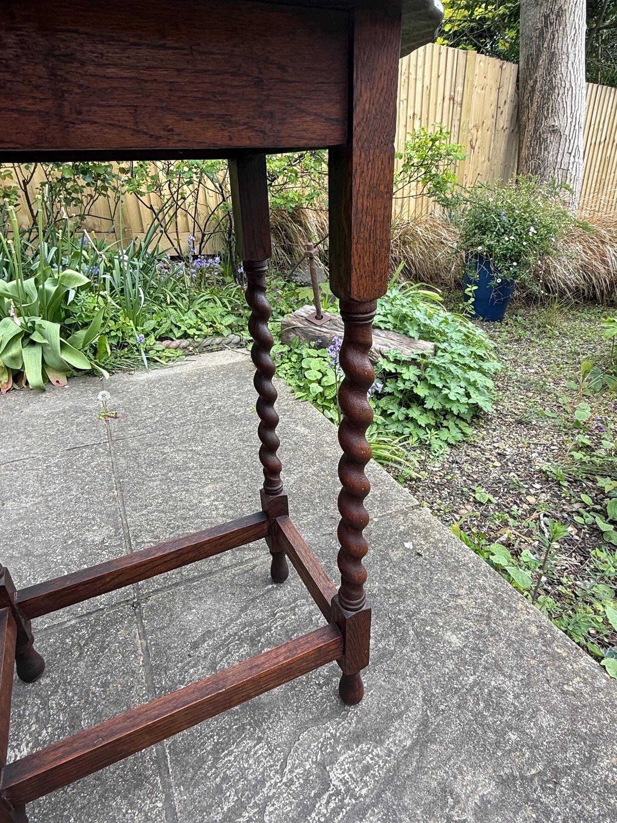 245.0 Vintage Oak Barley Twist Side Table, Bobbin Leg Occasional Table photo