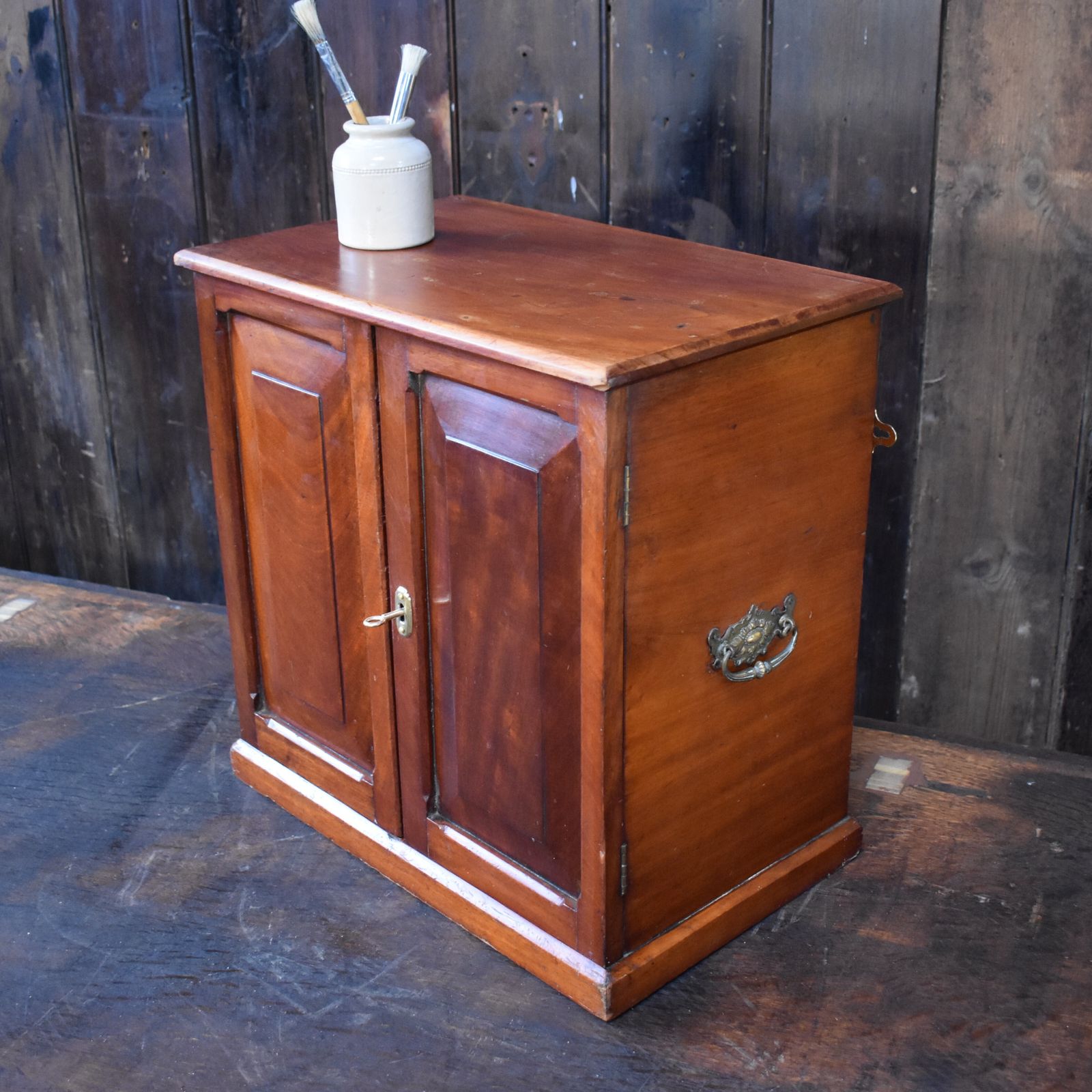 Antique Victorian Mahogany Campaign Carry Handle Bathroom Kitchen Wall Cabinet photo vintage