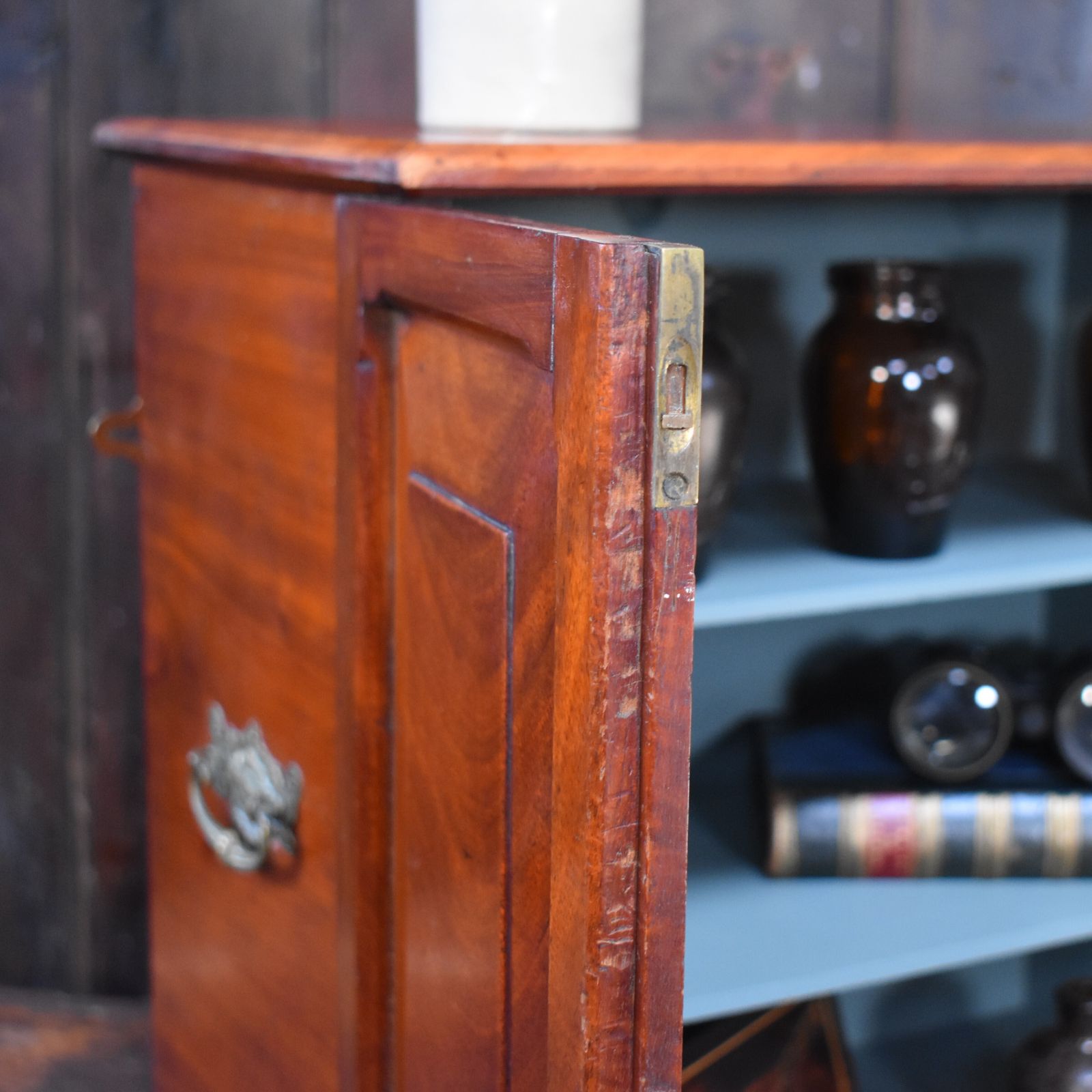 photo furniture Antique Victorian Mahogany Campaign Carry Handle Bathroom Kitchen Wall Cabinet