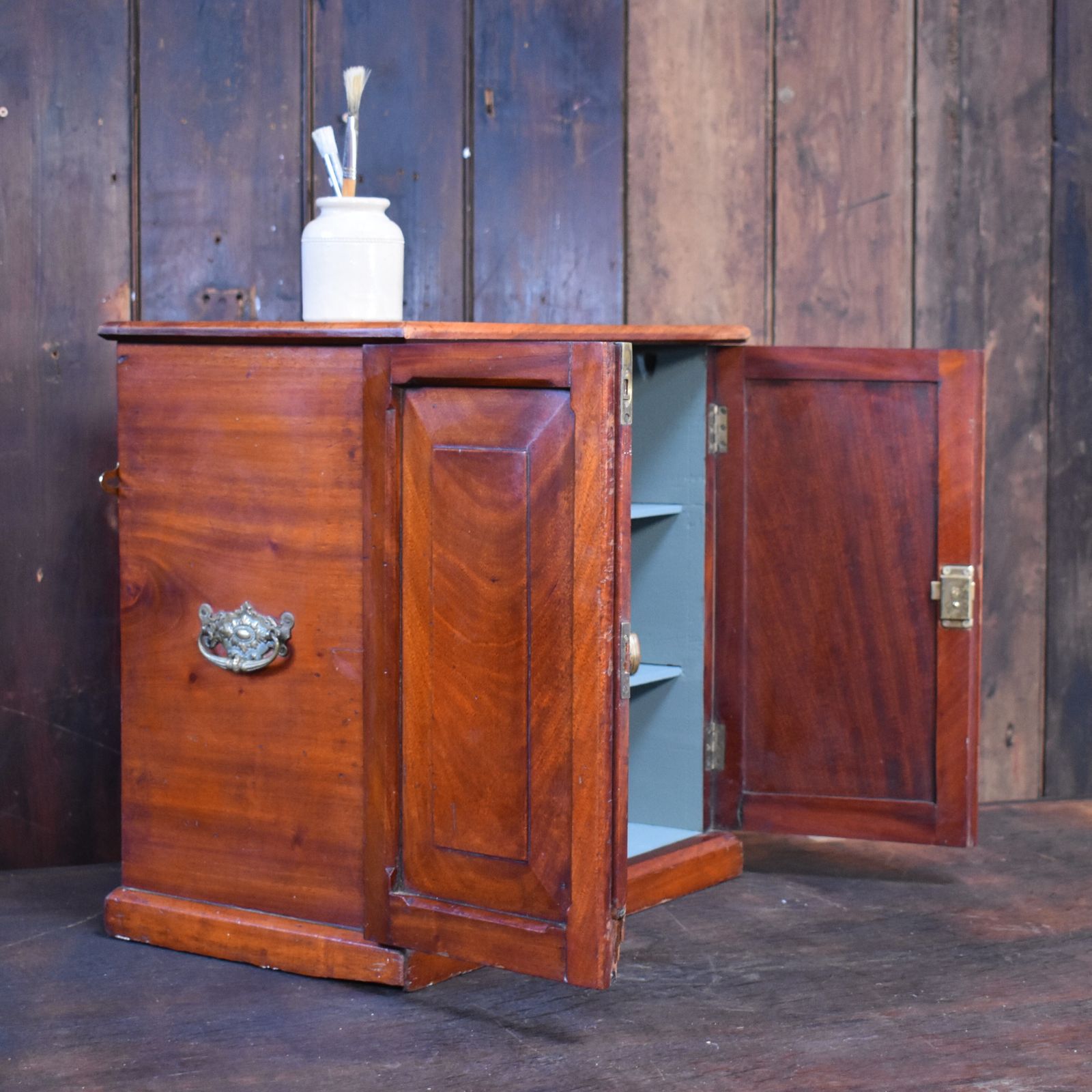 295.0 Antique Victorian Mahogany Campaign Carry Handle Bathroom Kitchen Wall Cabinet photo
