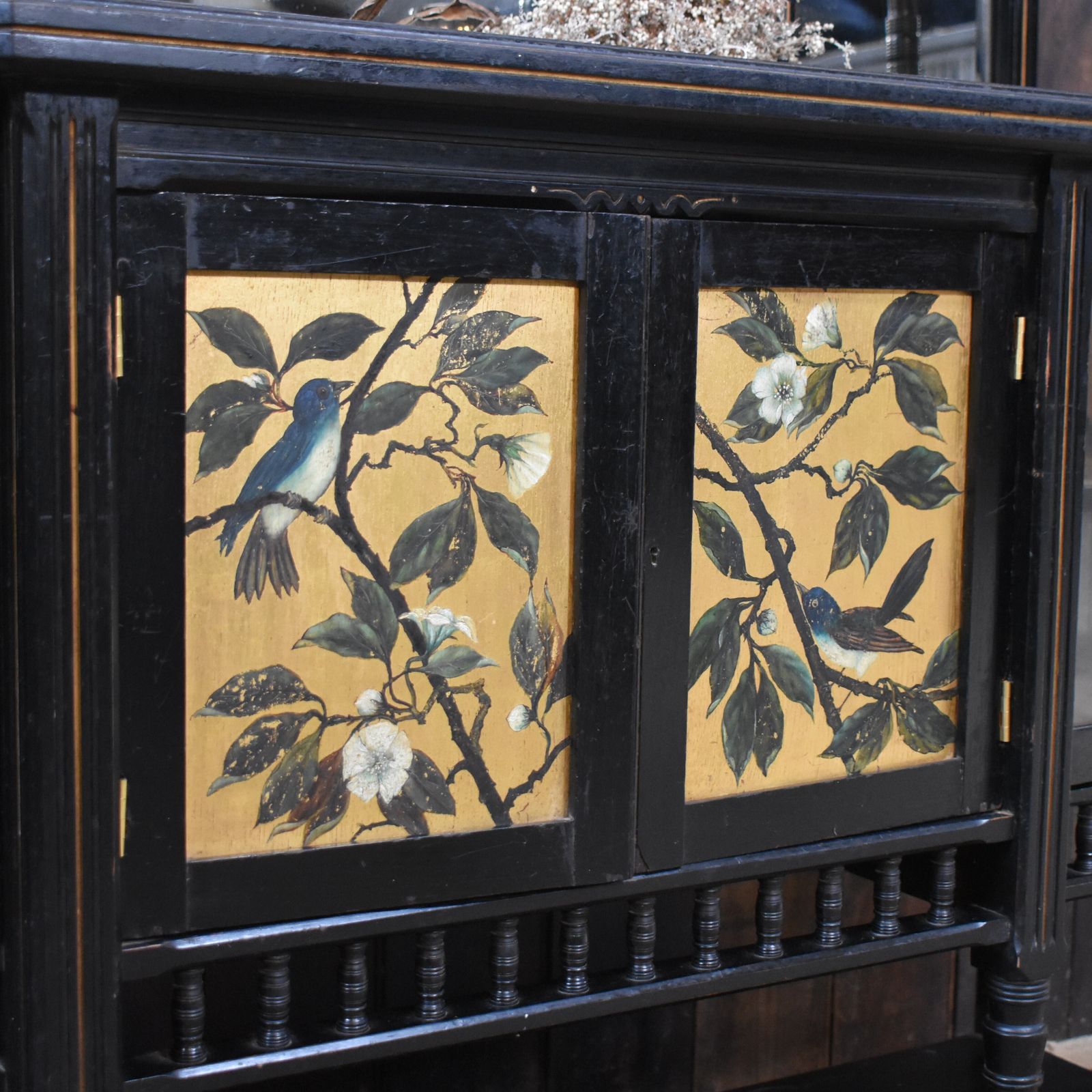 Antique Woof & Whitaker Aesthetic Movement Ebonised Gilt Bird Sideboard Buffet photo for sale