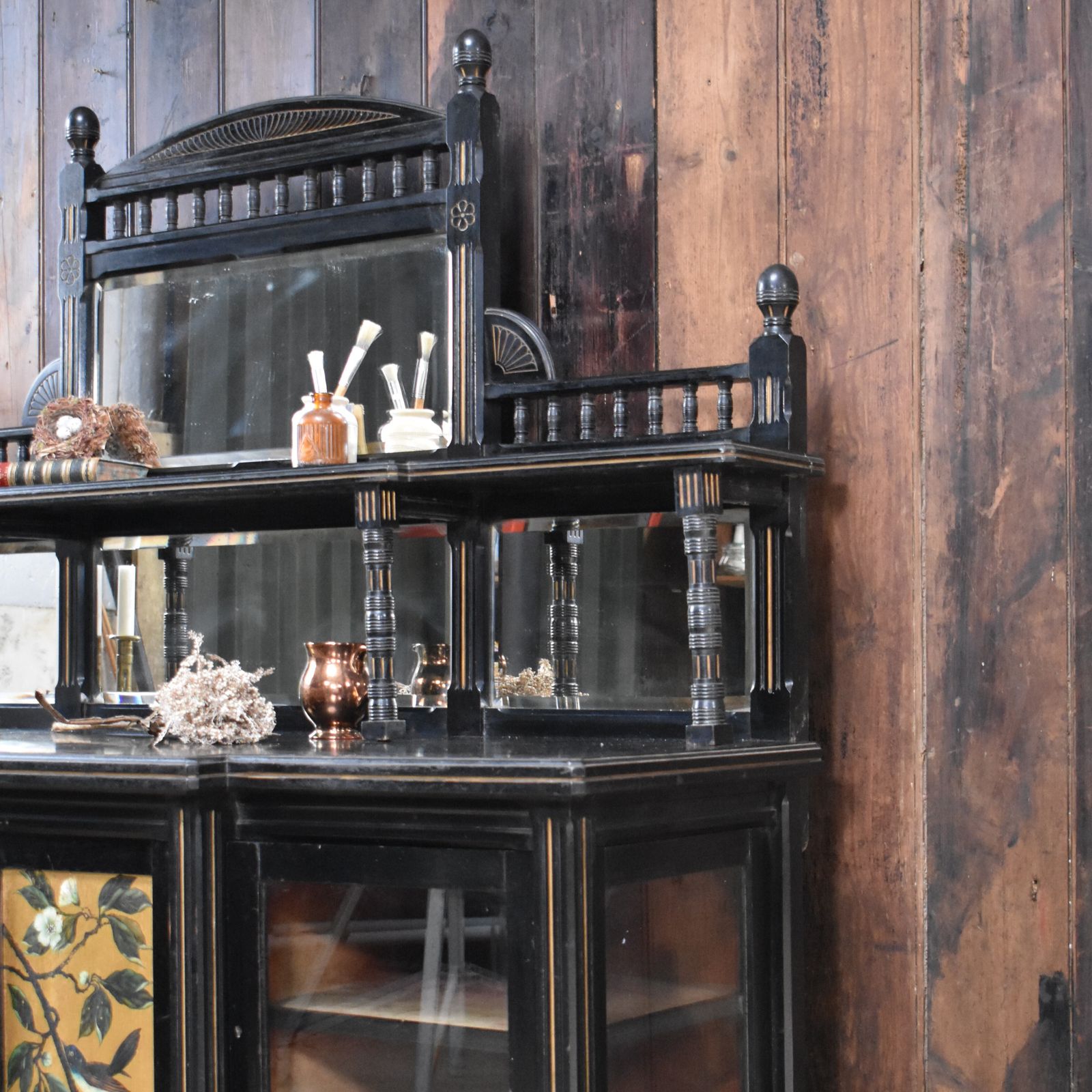 photo for sale Antique Woof & Whitaker Aesthetic Movement Ebonised Gilt Bird Sideboard Buffet