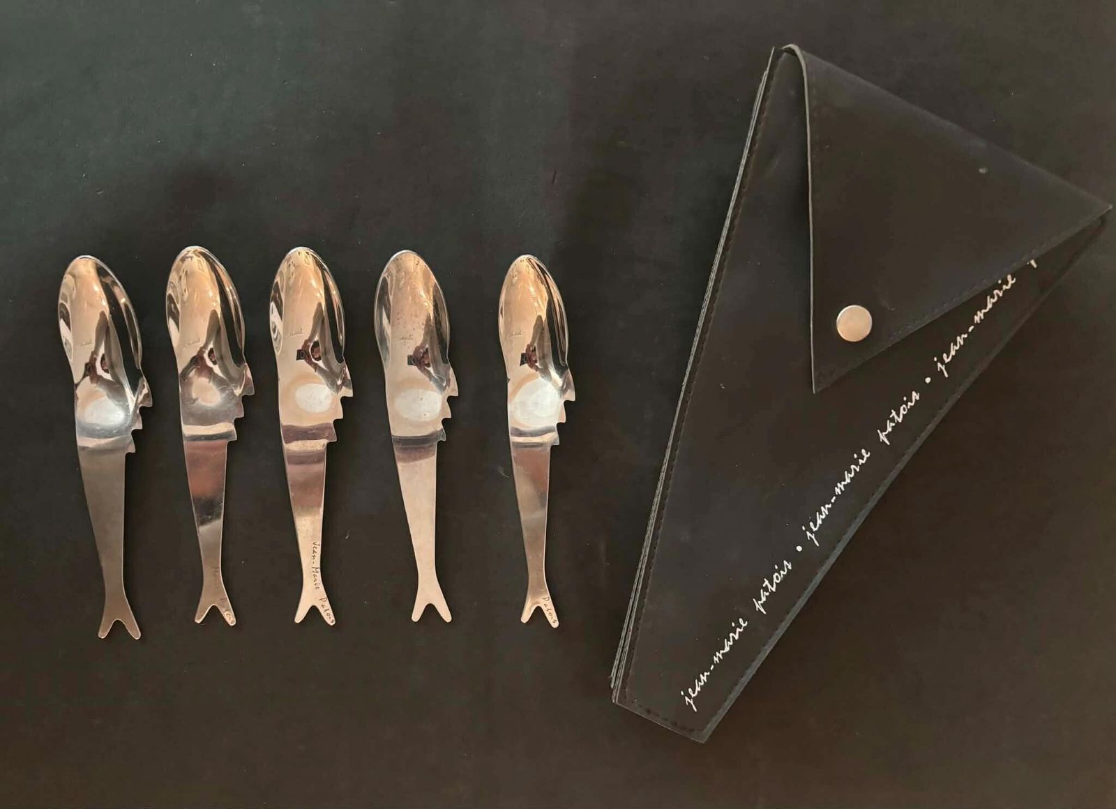 Jean Marie Patois Esotismo Spare Flatware Set: 5 Small Spoons Nautical Fish Design, Star Trek Prop photo for sale
