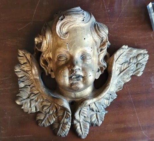 Large Antique Cherub Head, 17th Century Italian Baroque Style photo furniture