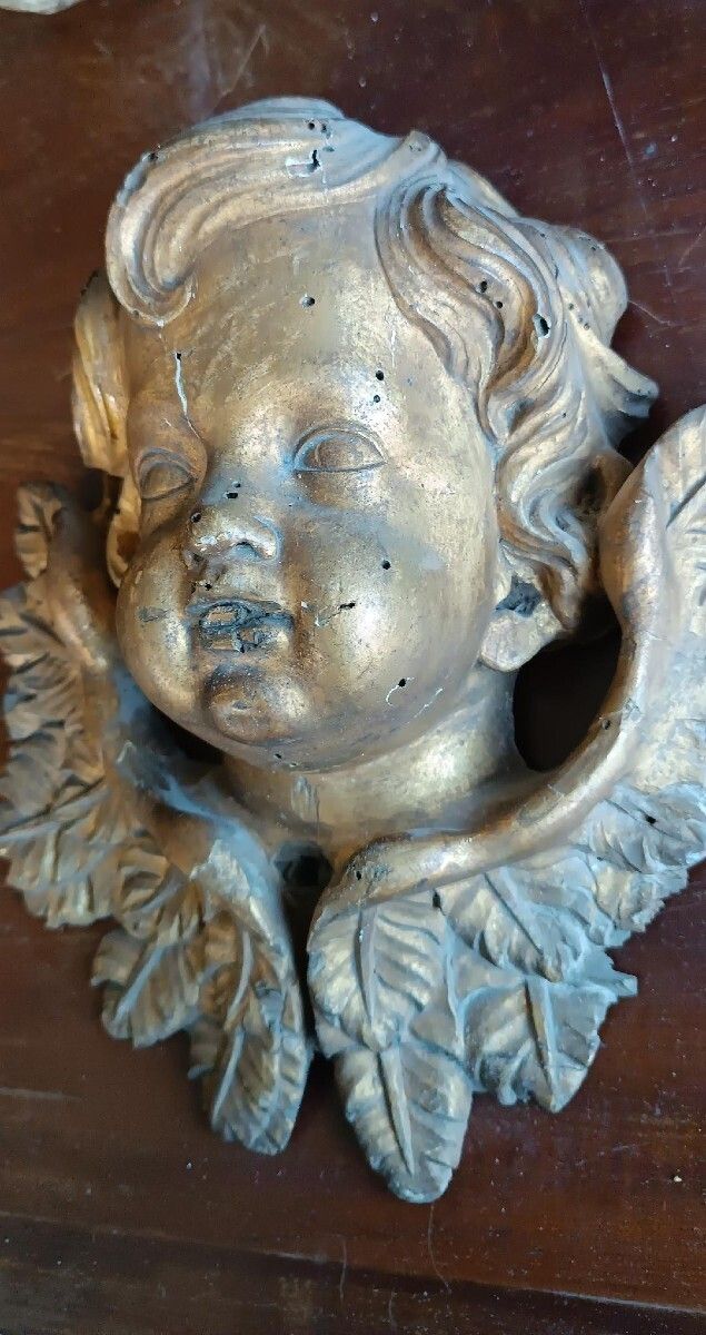 Large Antique Cherub Head, 17th Century Italian Baroque Style photo Art