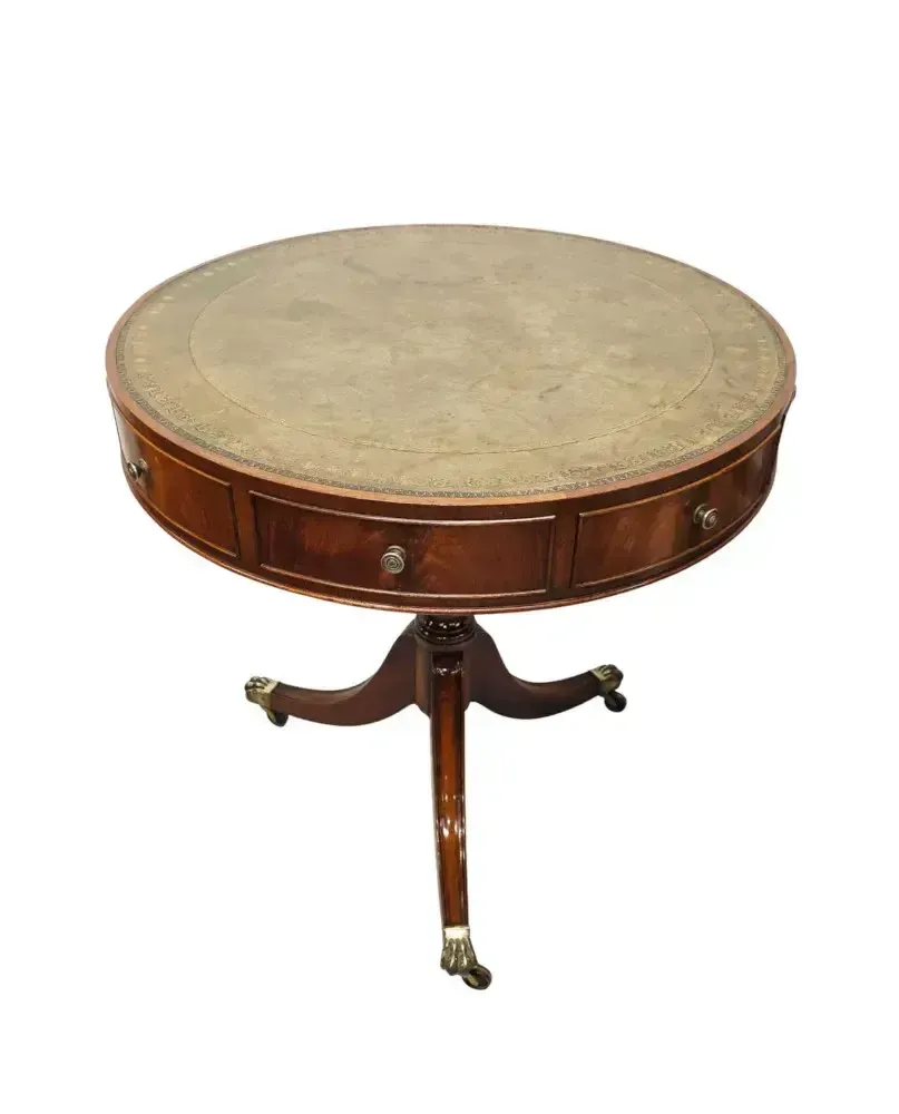 A Stunning Early 20th Century Leather Top Revolving Drum Table photo furniture