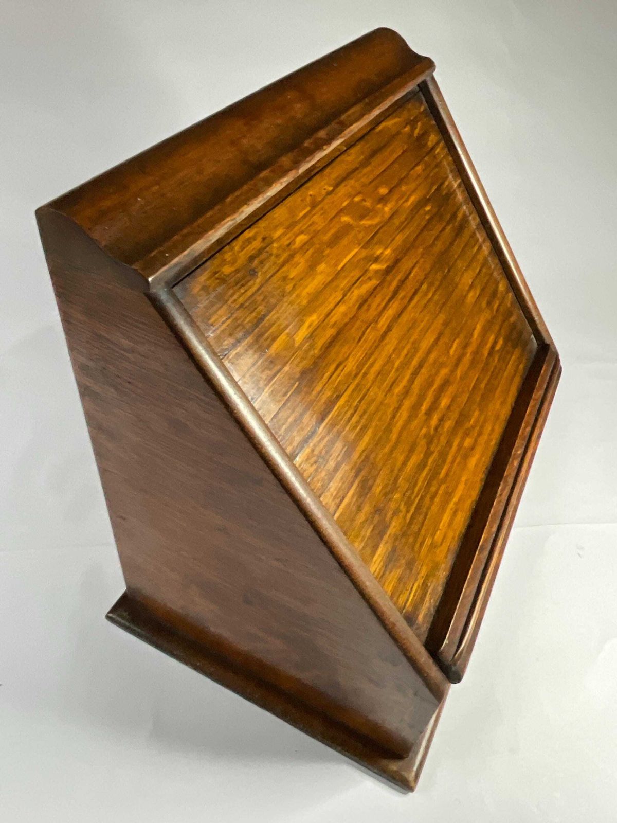Antique Edwardian Golden Oak Tambour Stationery Cabinet – C. 1900