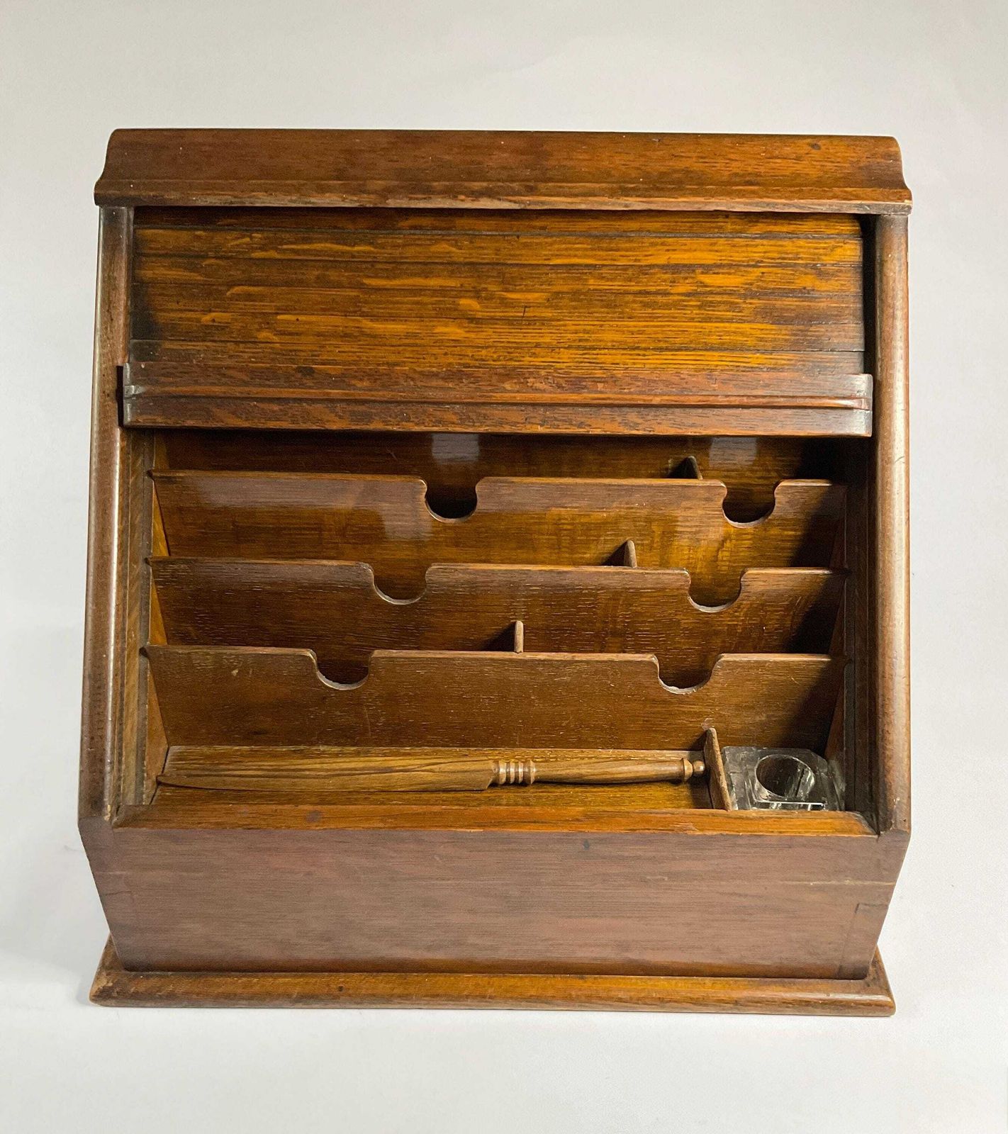 Antique Edwardian Golden Oak Tambour Stationery Cabinet – C. 1900 photo 320.0