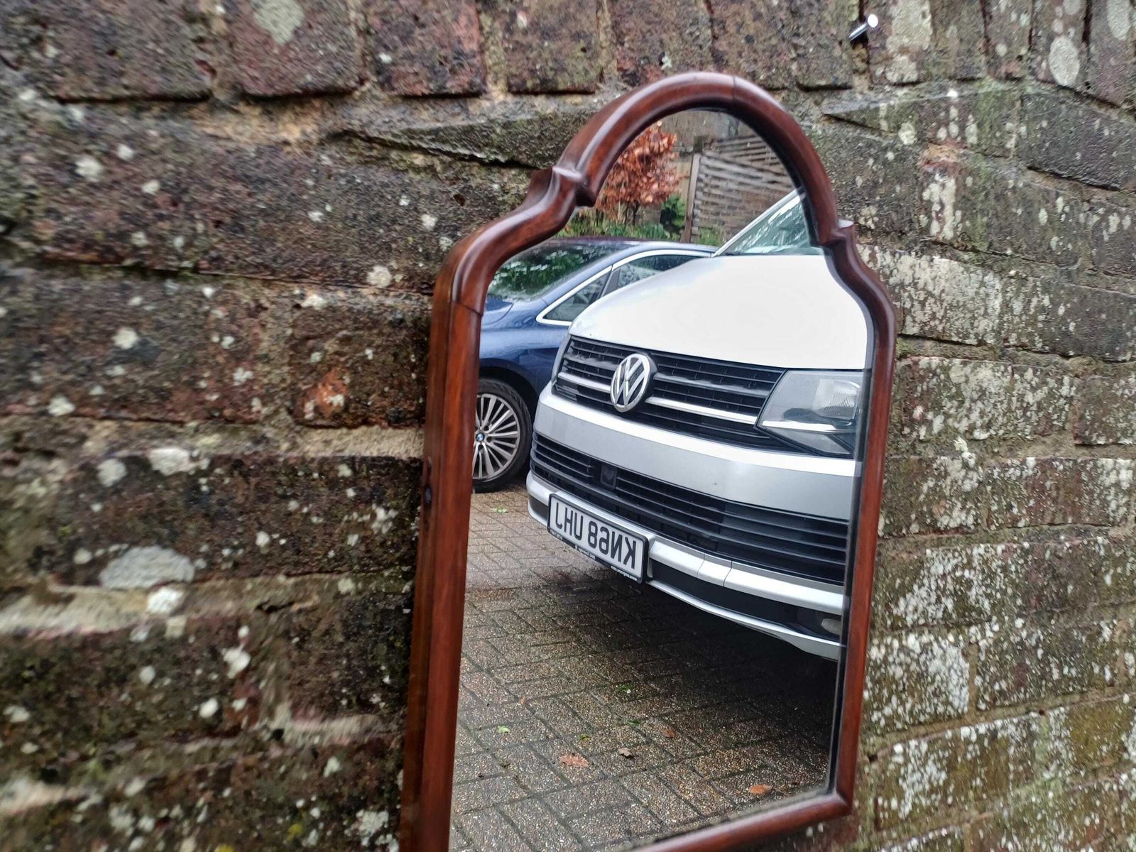 Top Quality Vintage Curved Mahogany Wall Mirror 1950s Arched Gothic Church Window Shape Mirror Original Glass photo furniture