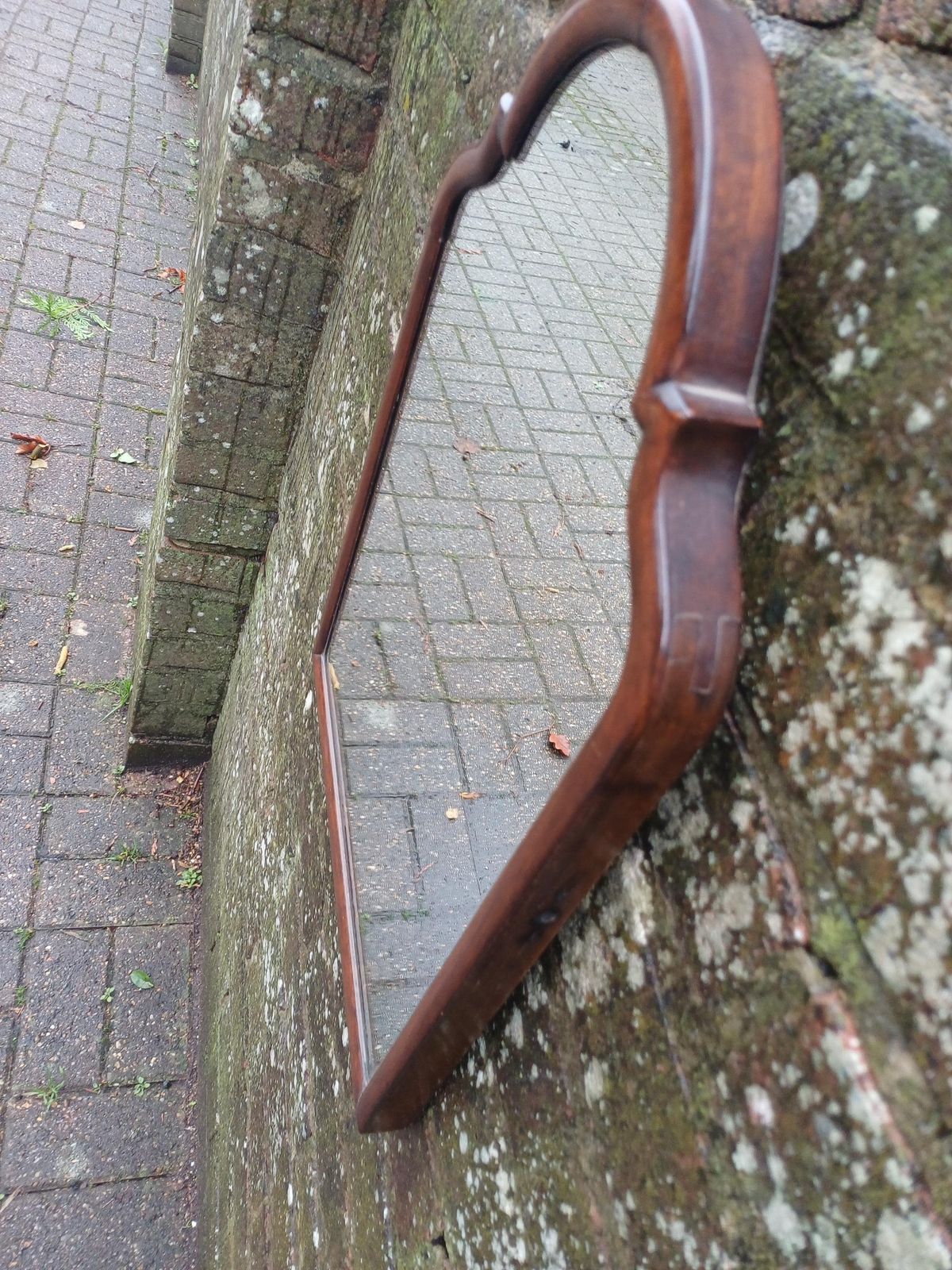 Home Decor Top Quality Vintage Curved Mahogany Wall Mirror 1950s Arched Gothic Church Window Shape Mirror Original Glass photo
