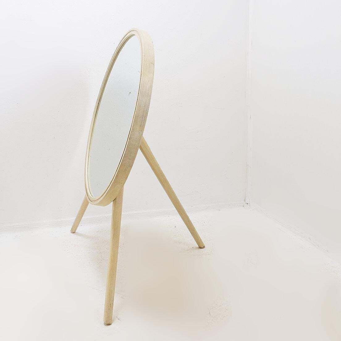 Lighting Round Tripod Floor Mirror In Whitewashed Wood: ø 85cm H: 114cm photo