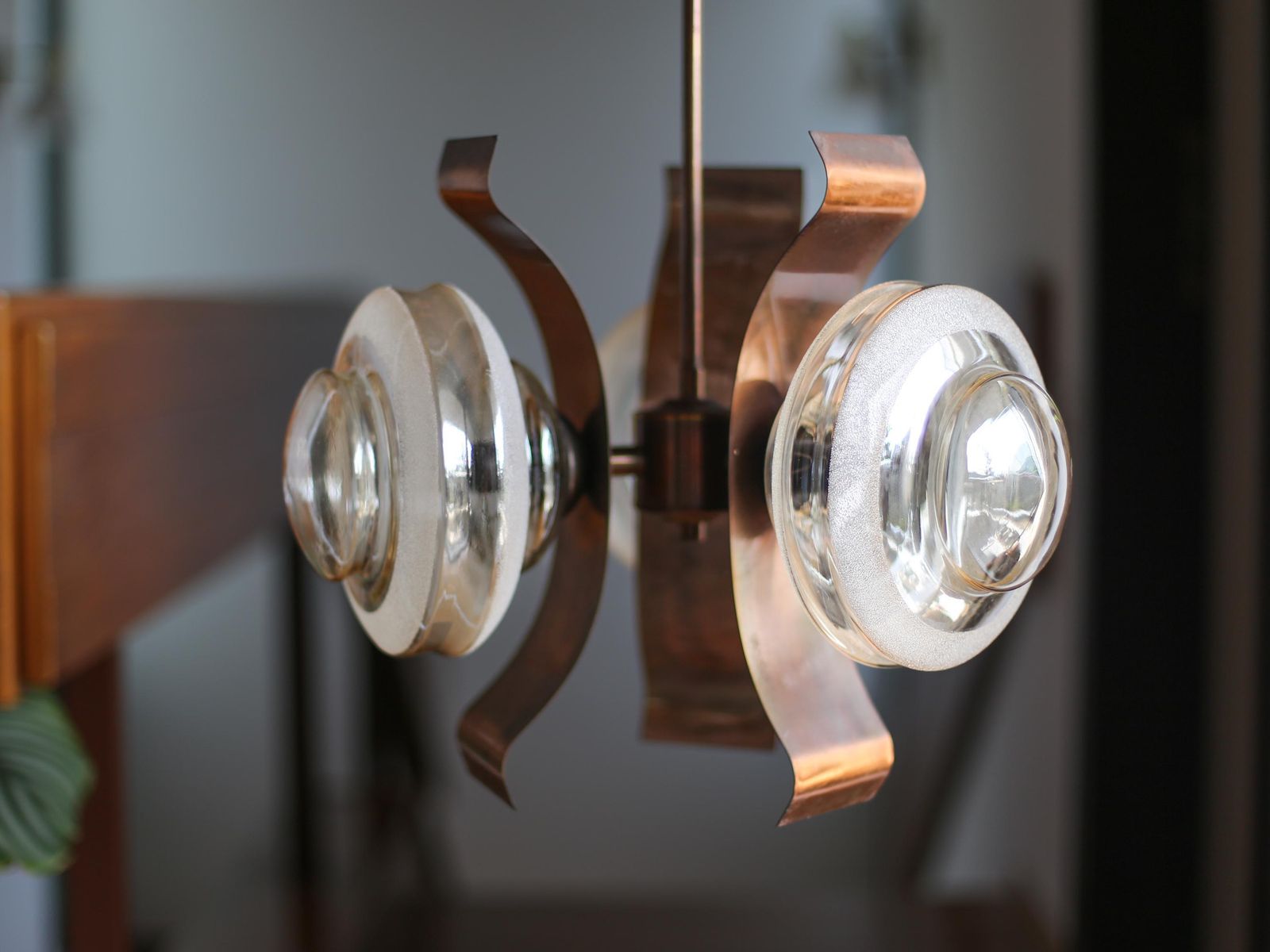 Mid Century Copper And Globe Hanging Light Fixture / Brutalist Copper Glass Sputnik Chandelier / Vintage Pendant Light / Yugoslavia Vintage photo vintage