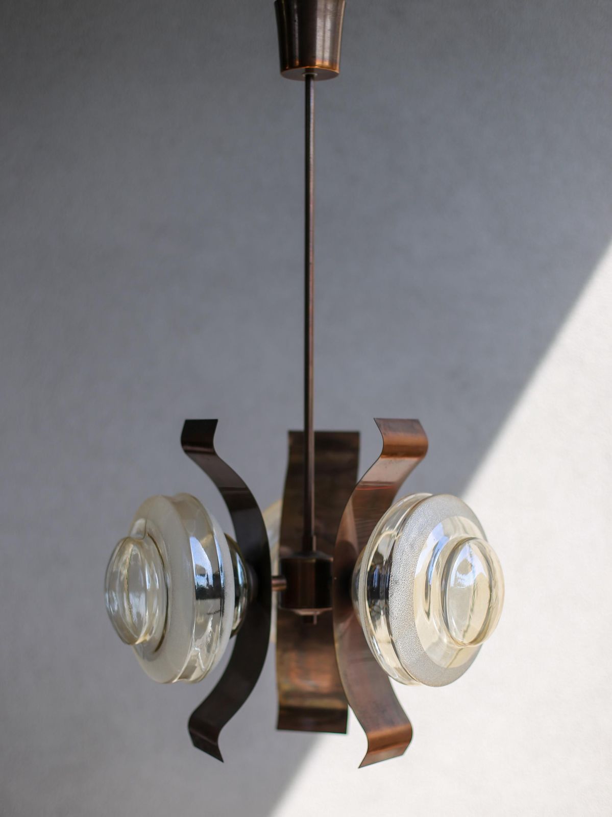 photo furniture Mid Century Copper And Globe Hanging Light Fixture / Brutalist Copper Glass Sputnik Chandelier / Vintage Pendant Light / Yugoslavia Vintage