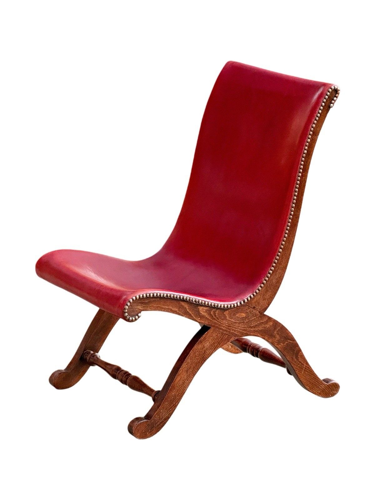 Pierre Lottier For Valmazan, Original, Spanish Red Leather  Slipper Chair, C1950 photo buy