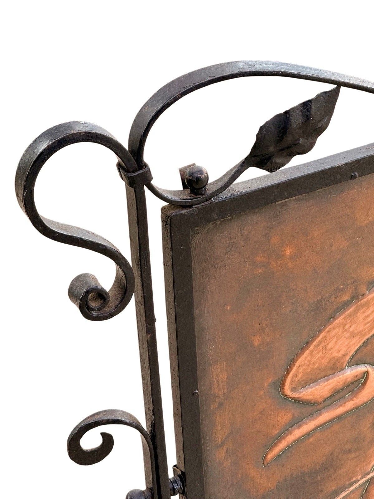 Arts & Crafts Newlyn School Wrought Iron & Copper Repousse Galleon Fire Screen photo Home Fixtures