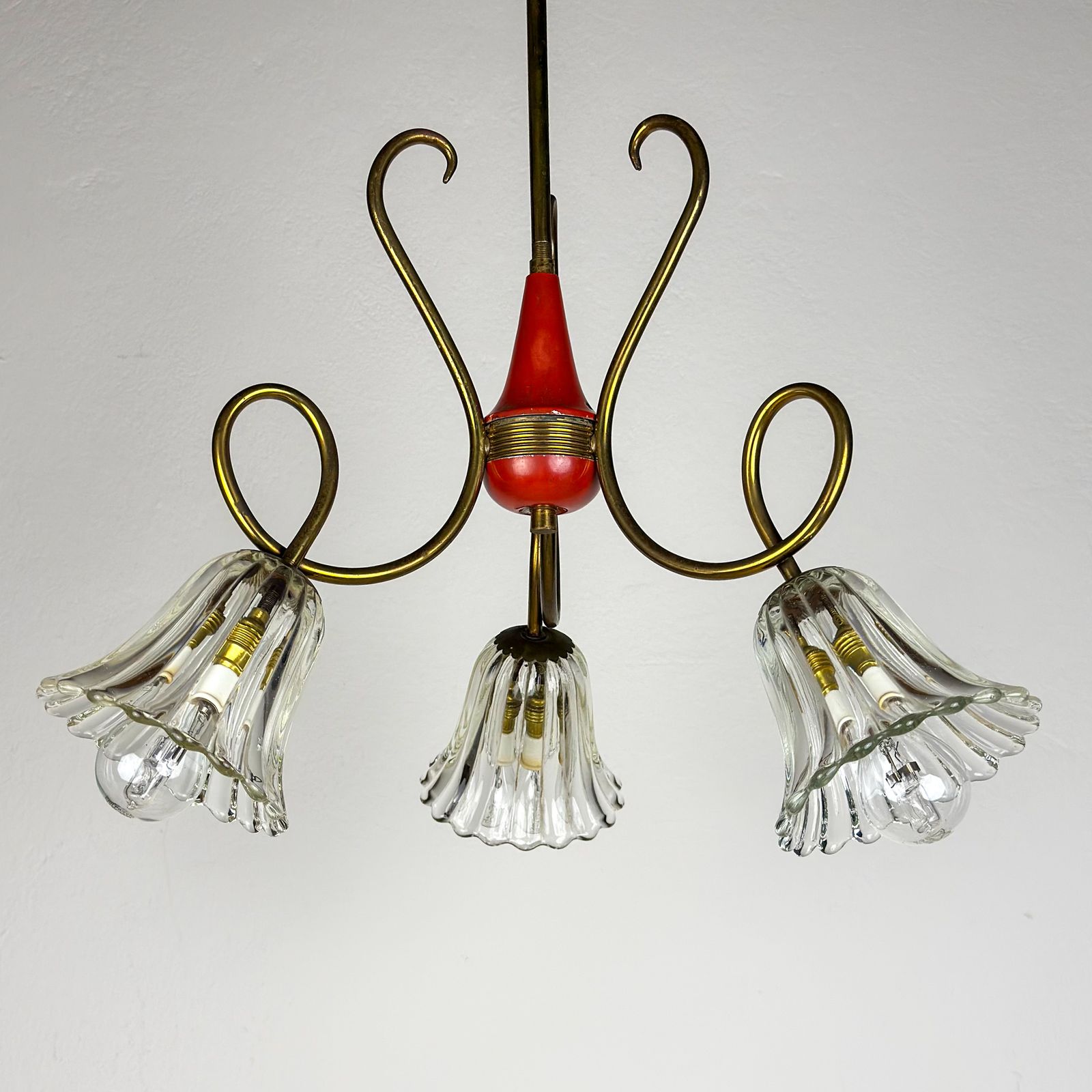 Vintage Murano Glass And Brass Chandelier, Italy 1950s photo 990.0