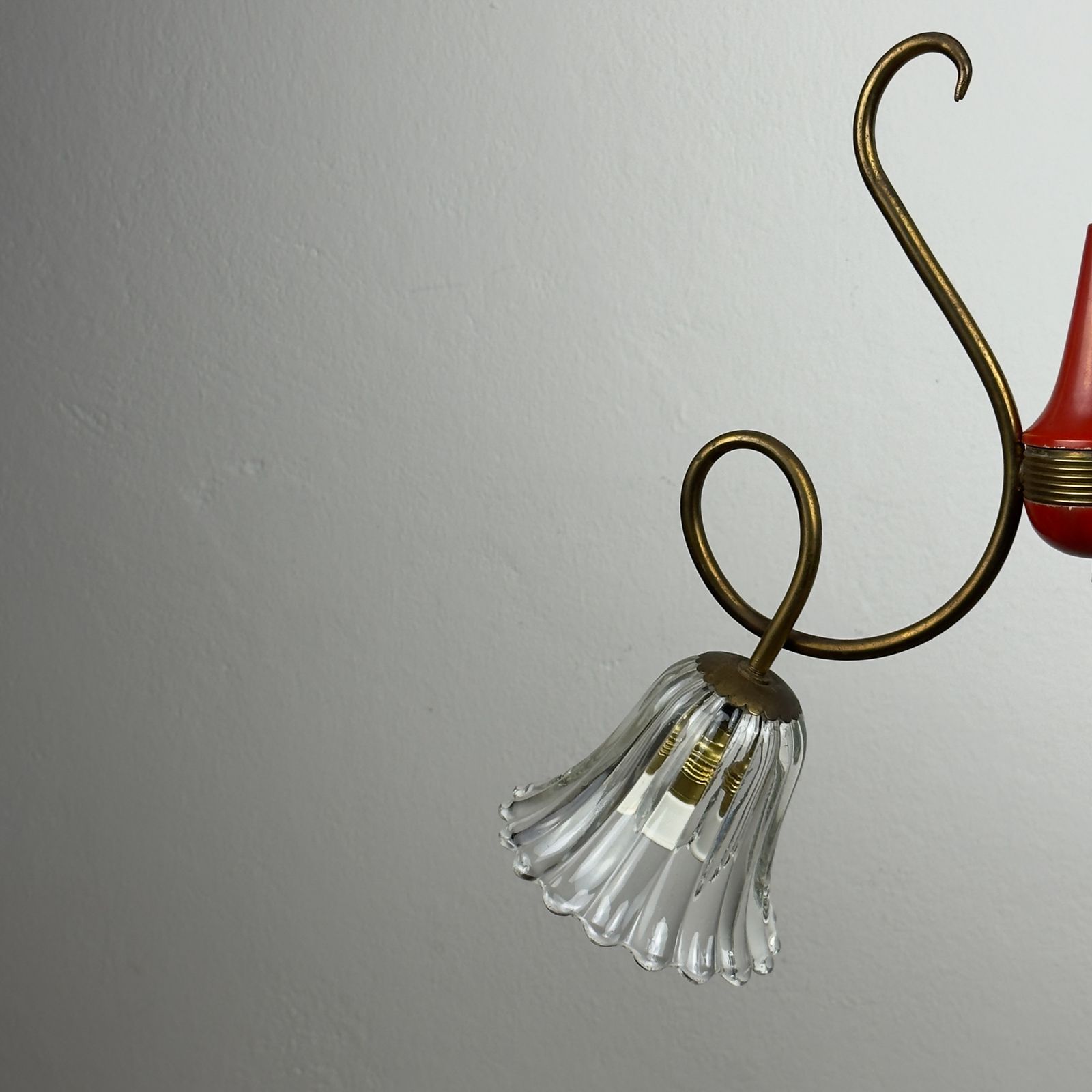 Vintage Murano Glass And Brass Chandelier, Italy 1950s photo vinterior