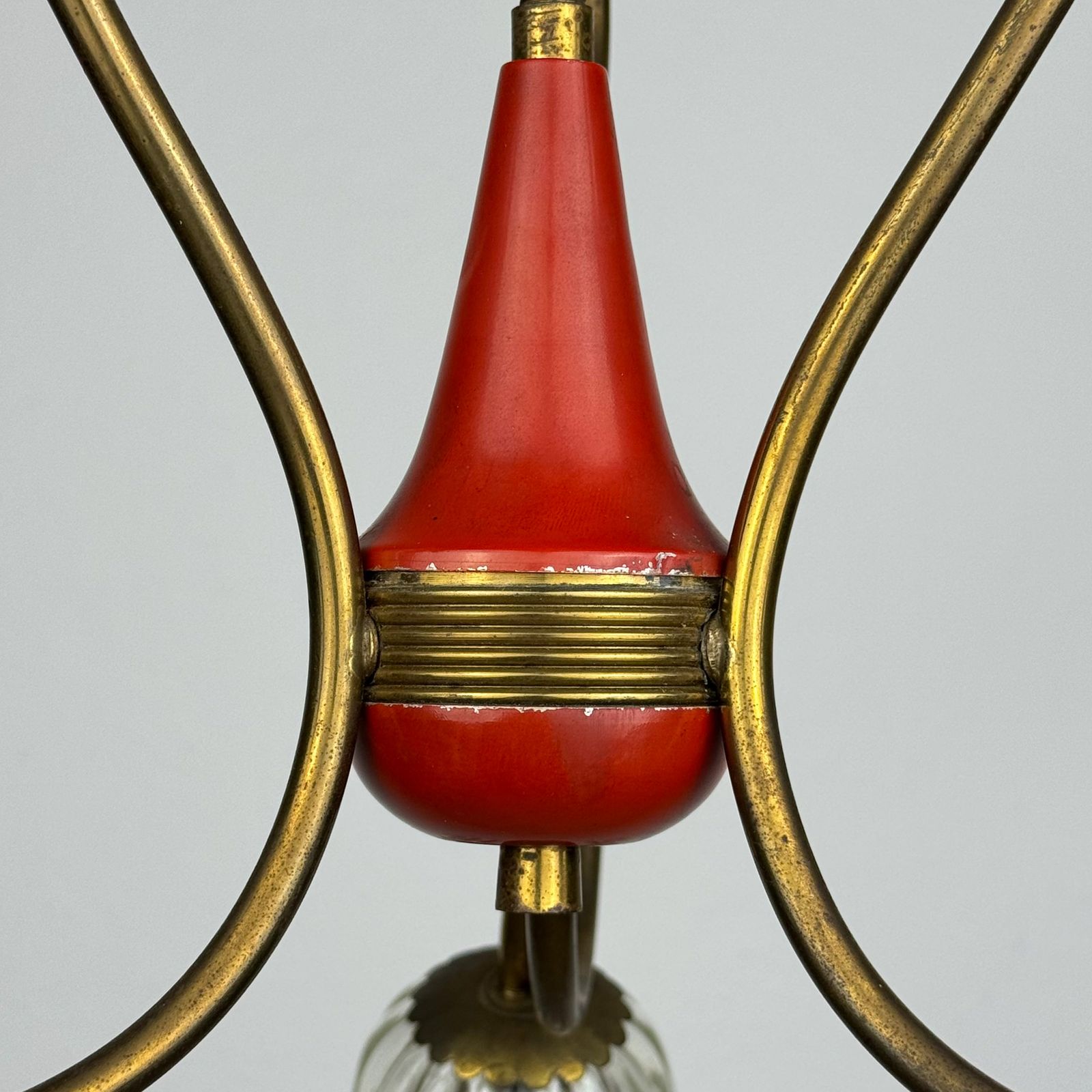 Lighting Vintage Murano Glass And Brass Chandelier, Italy 1950s photo
