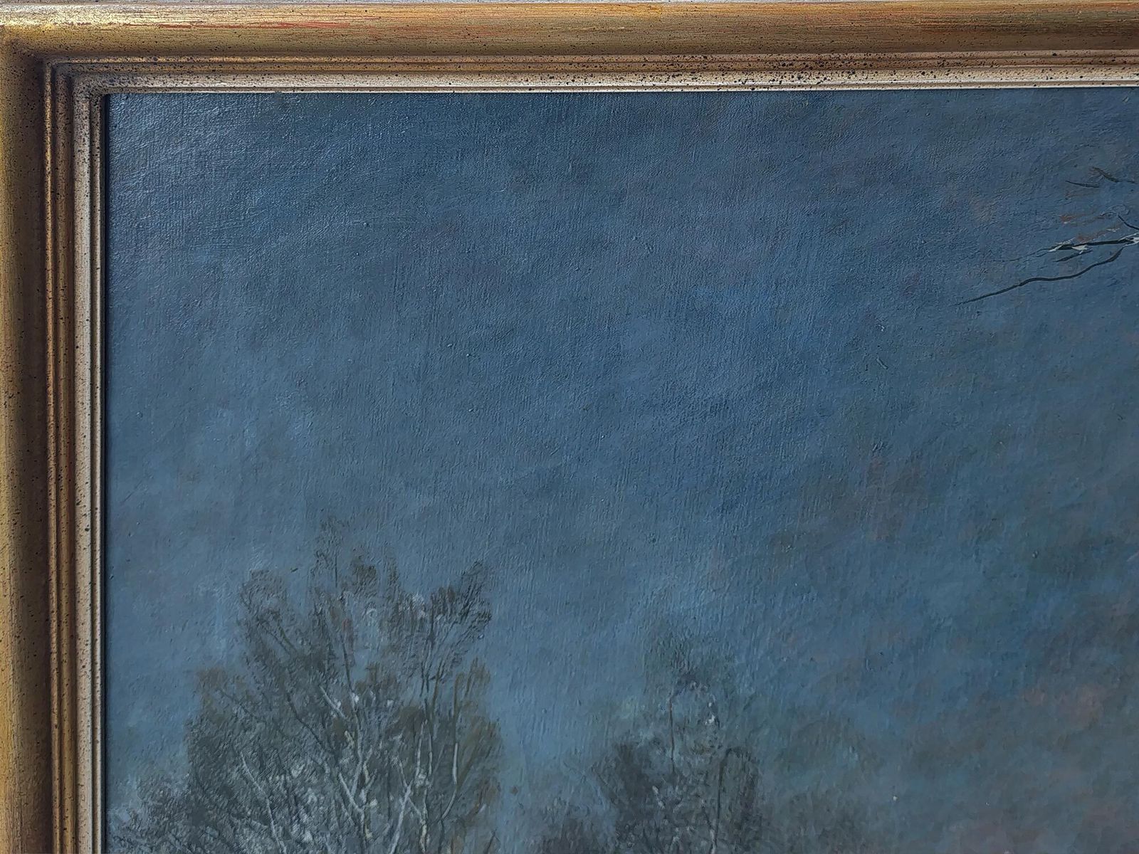 photo for sale Winter Night Landscape Oil On Canvas By A. Gustav Schweitzer