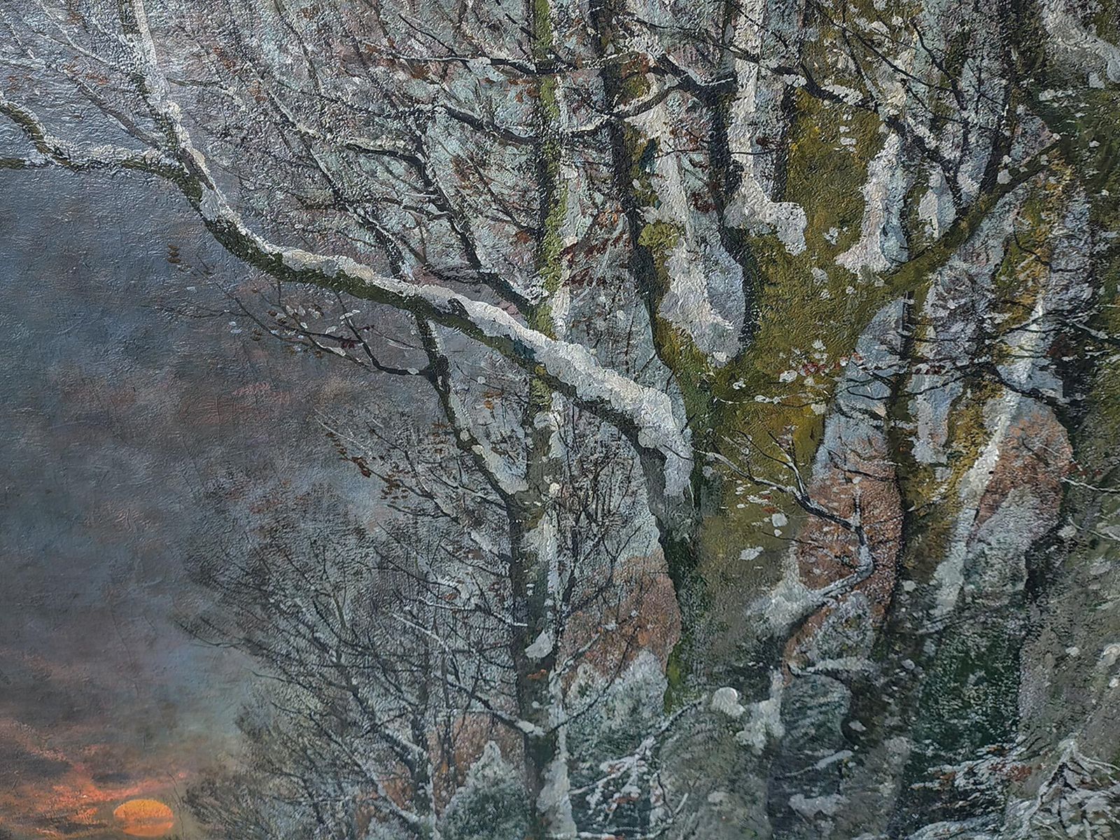 3500.0 Winter Night Landscape Oil On Canvas By A. Gustav Schweitzer photo
