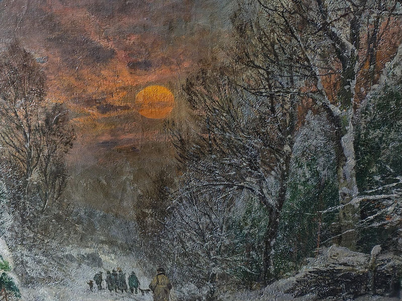 photo vinterior Winter Night Landscape Oil On Canvas By A. Gustav Schweitzer