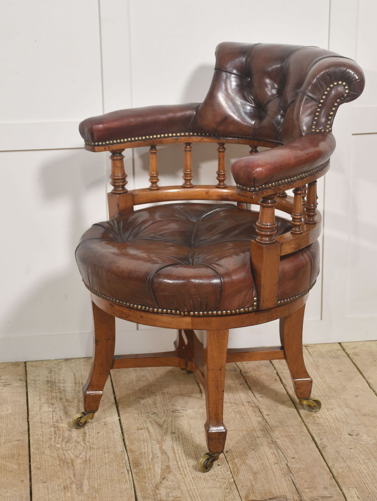Late 19th Century Walnut Framed Revolving Desk Chair photo vinterior