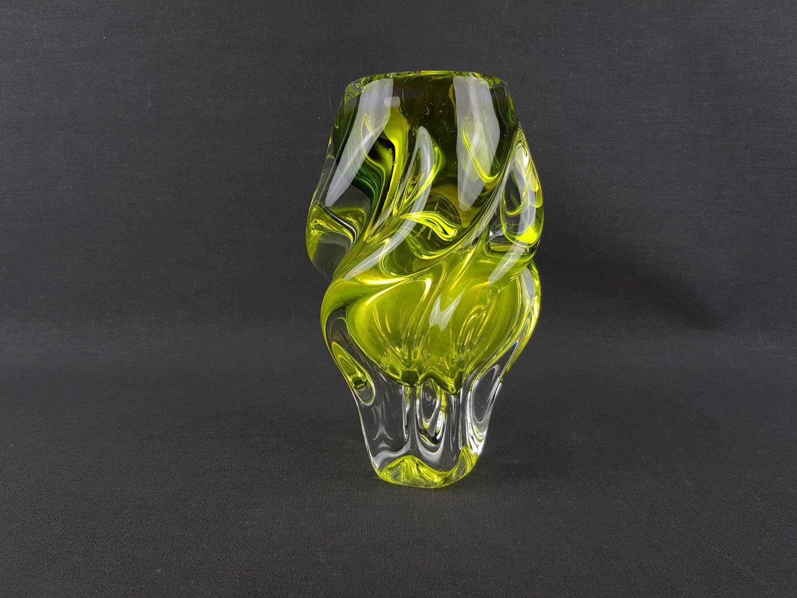 Vintage Rare Josef Hospodka Neon Yellow Vase Novy Bor Borocrystal Bohemian Czech Glass 1960s Czechoslovakia