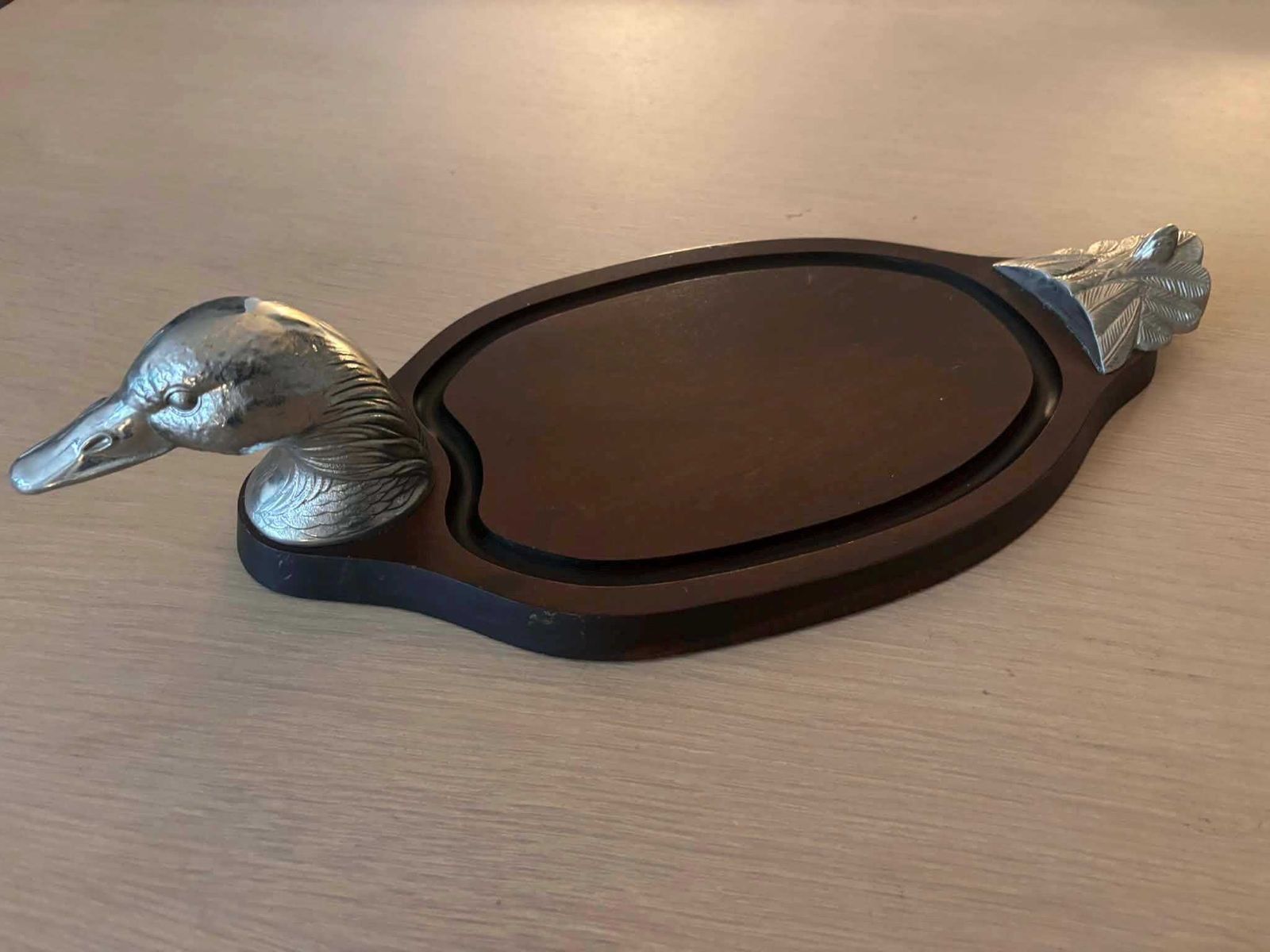Home Decor Vintage Duck Cutting Board: French Wood & Pewter Cheese Charcuterie Board photo