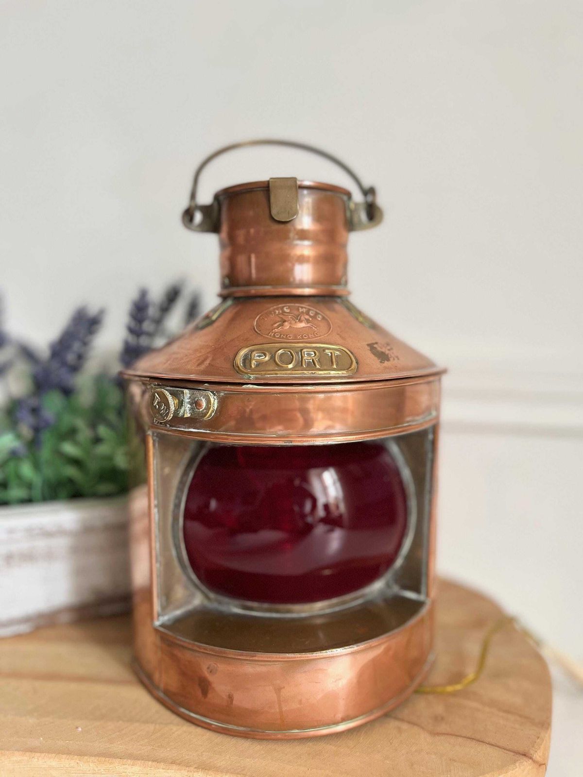 Vintage Ships Lantern, Tung Woo Hong Kong, Port Lamp, Copper Lamp photo for sale