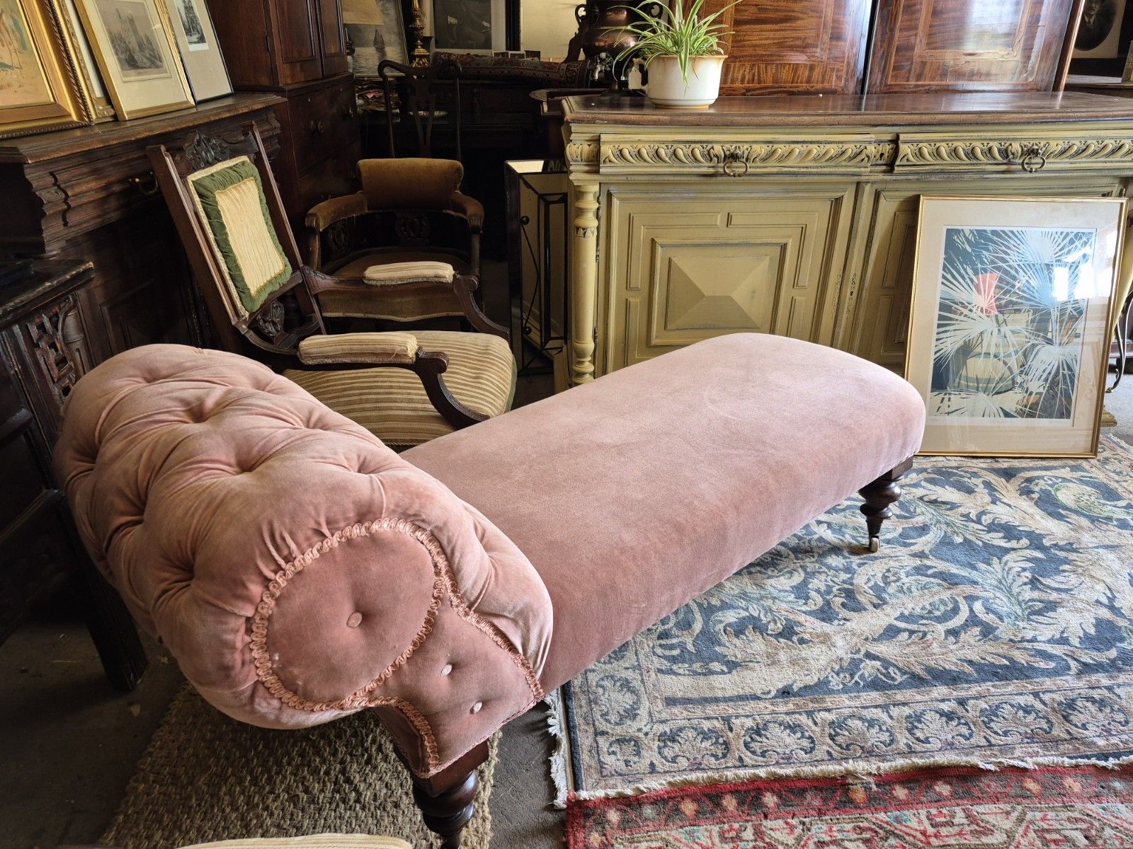 Gorgeous Country House 19th C Victorian Buttoned Vintage Chaise Longue Oak Legs photo buy