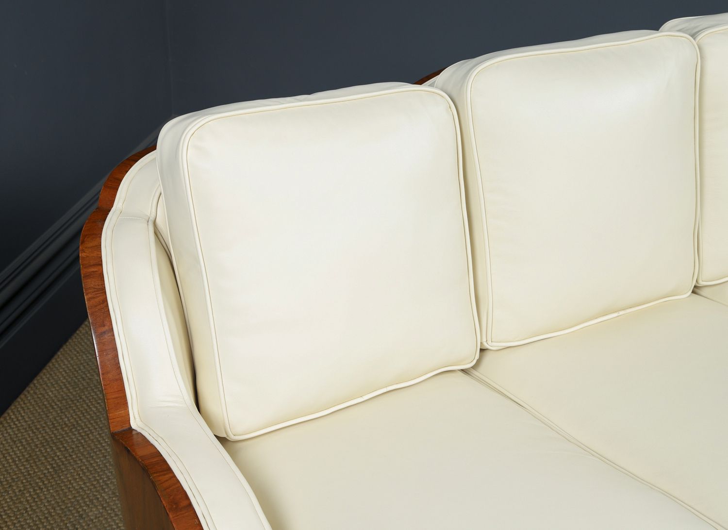English Art Deco Three Piece Walnut & Leather Cloud Shape   Pair Of Armchairs & Sofa Couch (Circa 1930) photo vintage