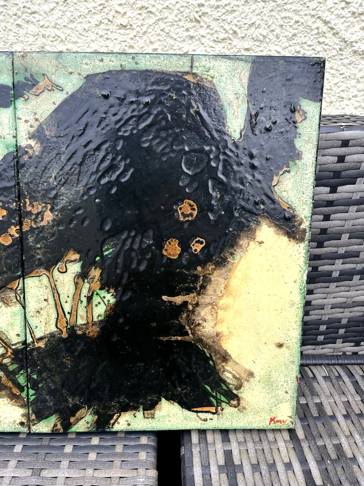 Large Vintage 60's Abstract Triptych Panel Painting Mid Century Modern Brutalist photo 250.0