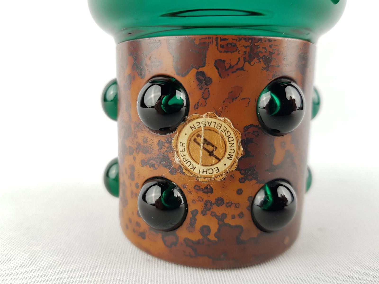 Vintage Raak Glass Amsterdam Green Vase With Copper Base By Nanny Still 1967 photo vinterior