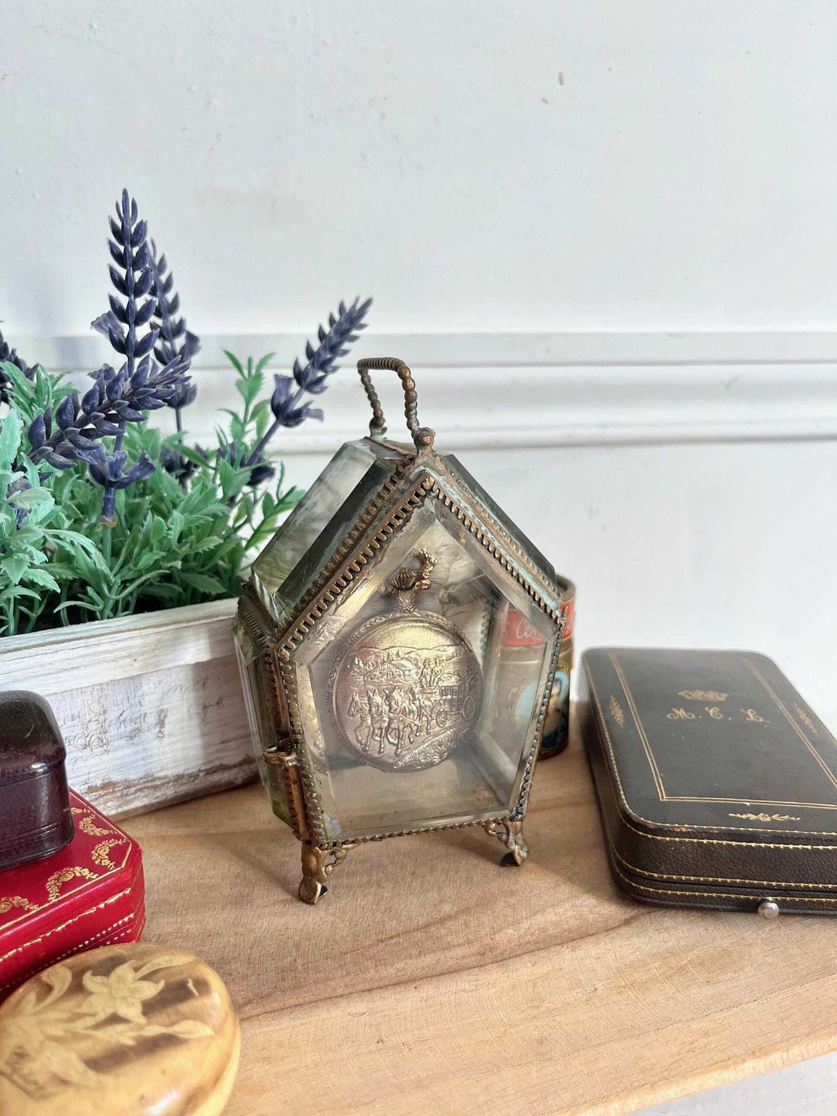 Antique French Beveled Glass Watch Box: Ormolu Jewelry Display photo furniture