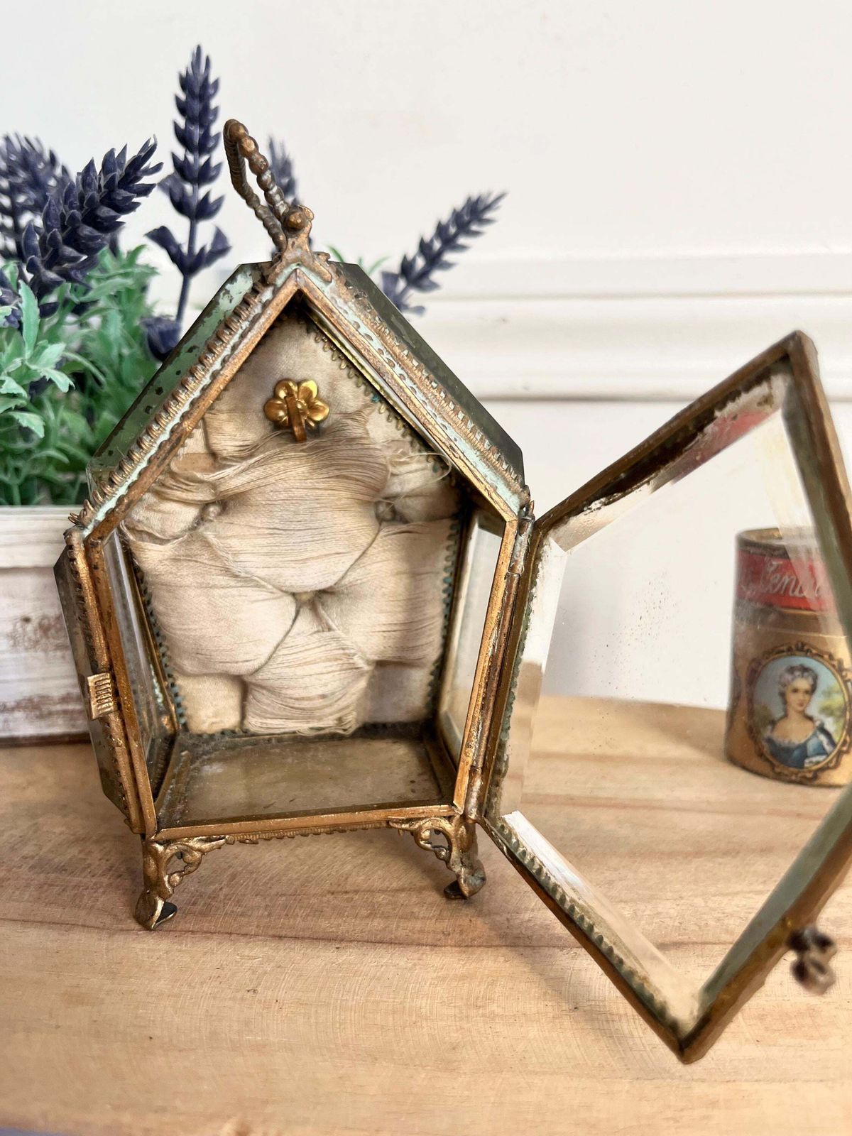 Antique French Beveled Glass Watch Box: Ormolu Jewelry Display photo for sale