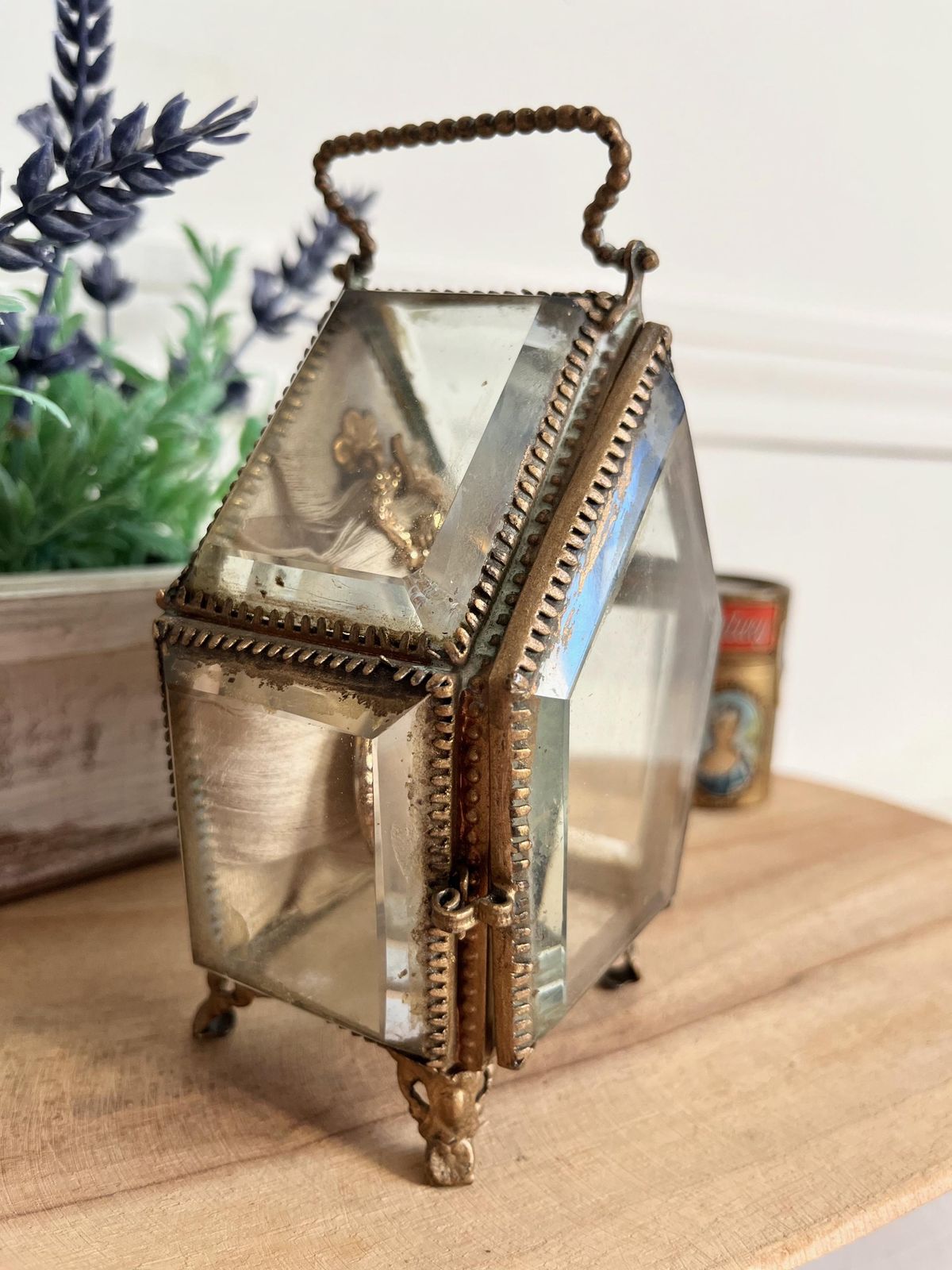 Antique French Beveled Glass Watch Box: Ormolu Jewelry Display photo 201.0