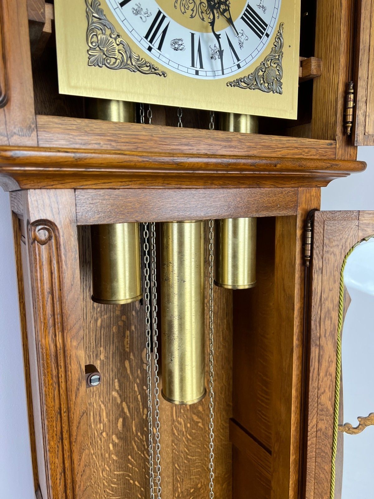 999.0 Grandfather Clock Vintage French Louis Style Oak Decorative Clock Lot 4983 photo