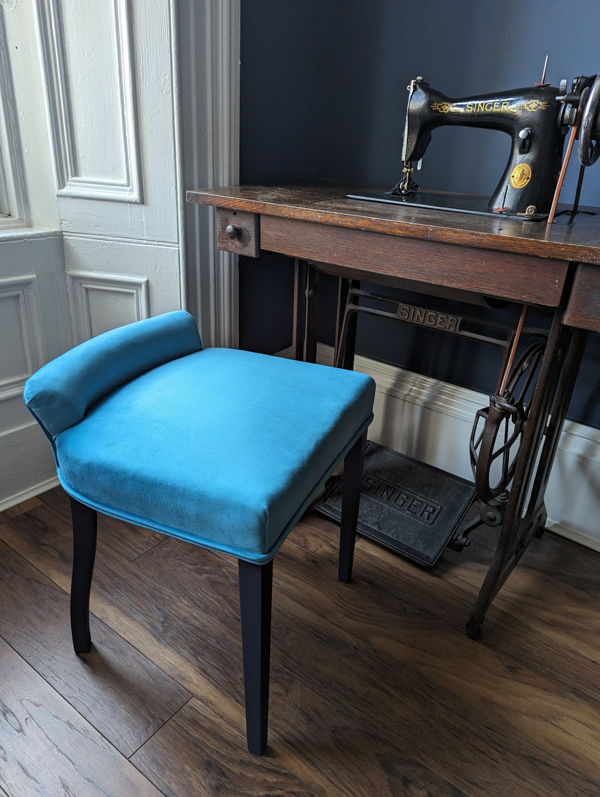 Blue Velvet Dressing Table Chair photo for sale