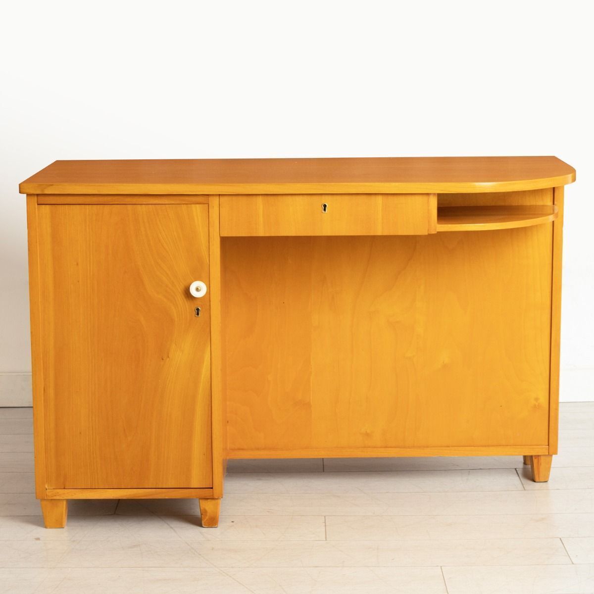 Swedish Desk In Elm With Cupboard & Shelves On Reverse C.1940