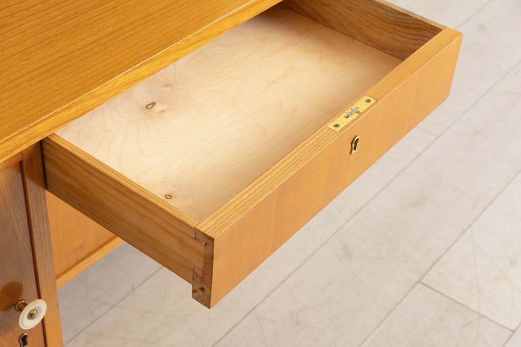 1200.0 Swedish Desk In Elm With Cupboard & Shelves On Reverse C.1940 photo