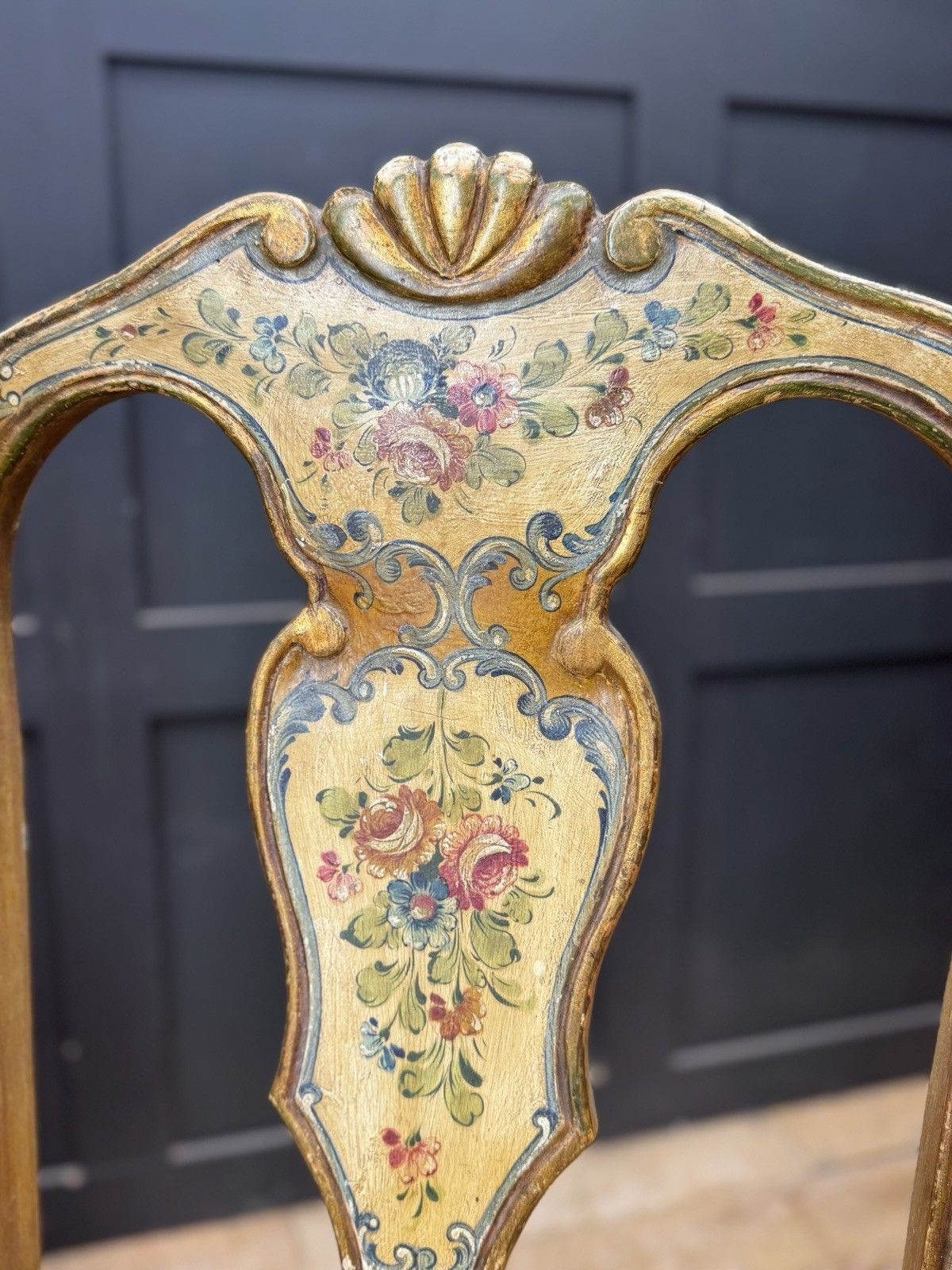 Antique Pair Italian Polychrome Painted Dining Chairs Accent Chairs Venetian photo buy