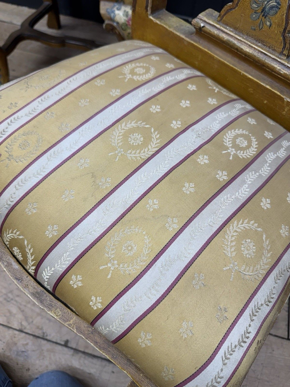 Antique Pair Italian Polychrome Painted Dining Chairs Accent Chairs Venetian photo vintage