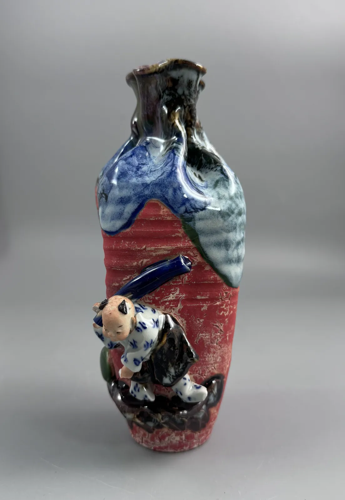 photo for sale Japanese Sumida Gawa Baluster Vase With Applied Karako Figure, Signed Kōko — Meiji / Early Taishō Period