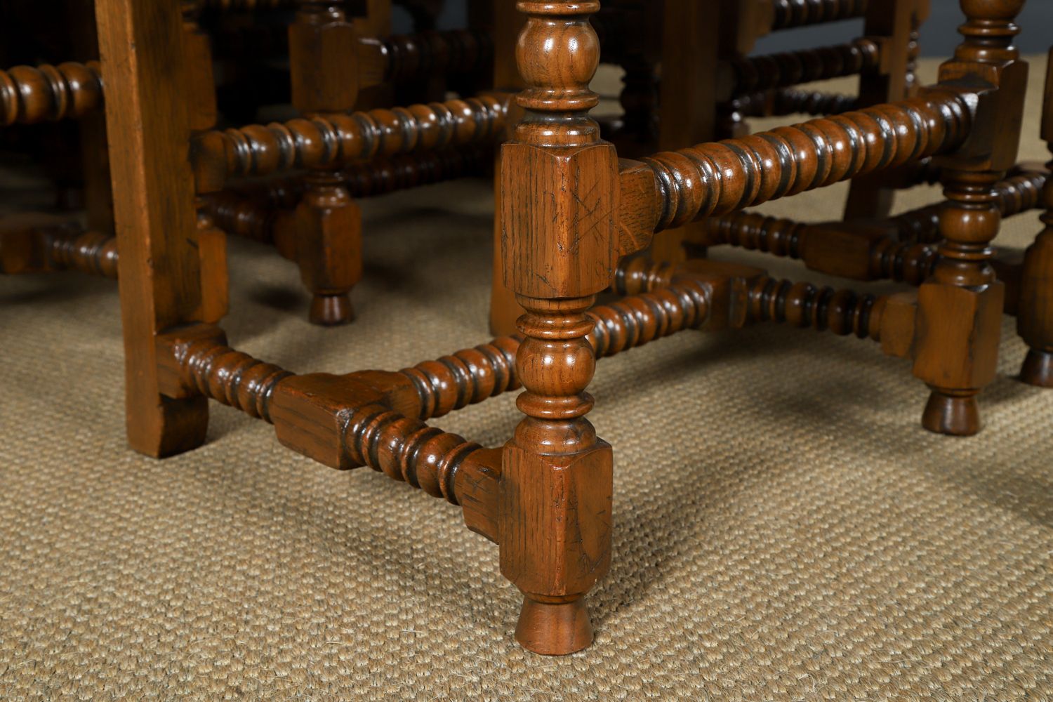 photo furniture English 17th Century Style Set Of Ten 10 Oak Upholstered High Back Kitchen Dining Chairs (Circa 1980)