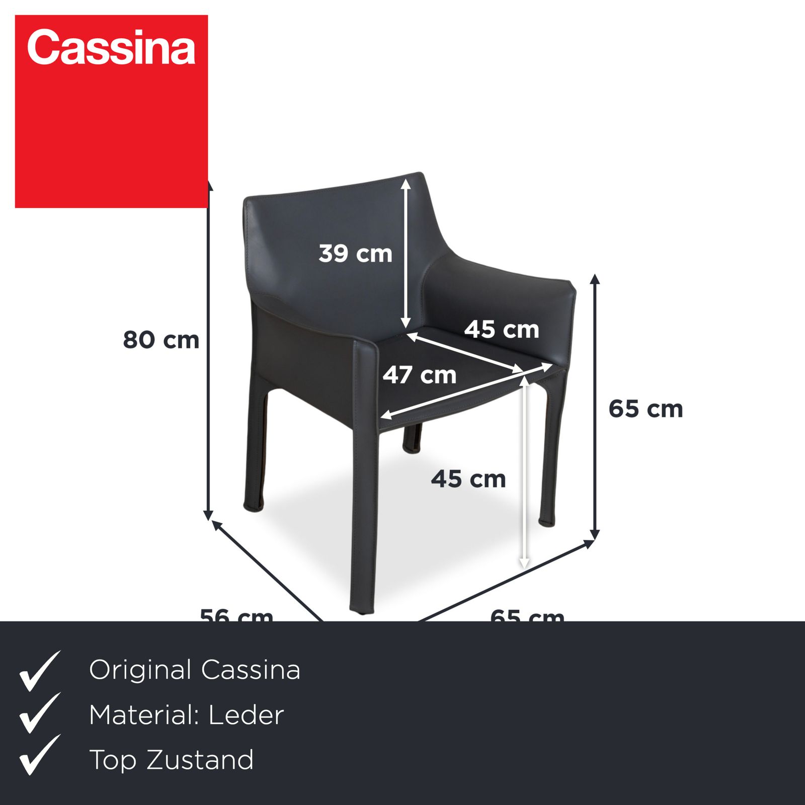 Lot de 4 chaises Cassina Cab 413 en cuir gris, Core Leather, par Mario Bellini photo for sale