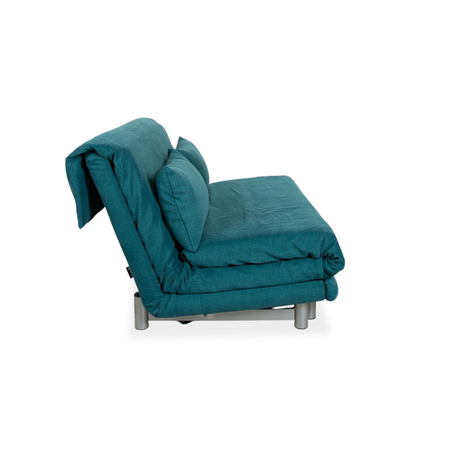 Canapé 3 places Ligne Roset Multy en tissu bleu turquoise, fonction convertible manuelle, retapissé photo vintage