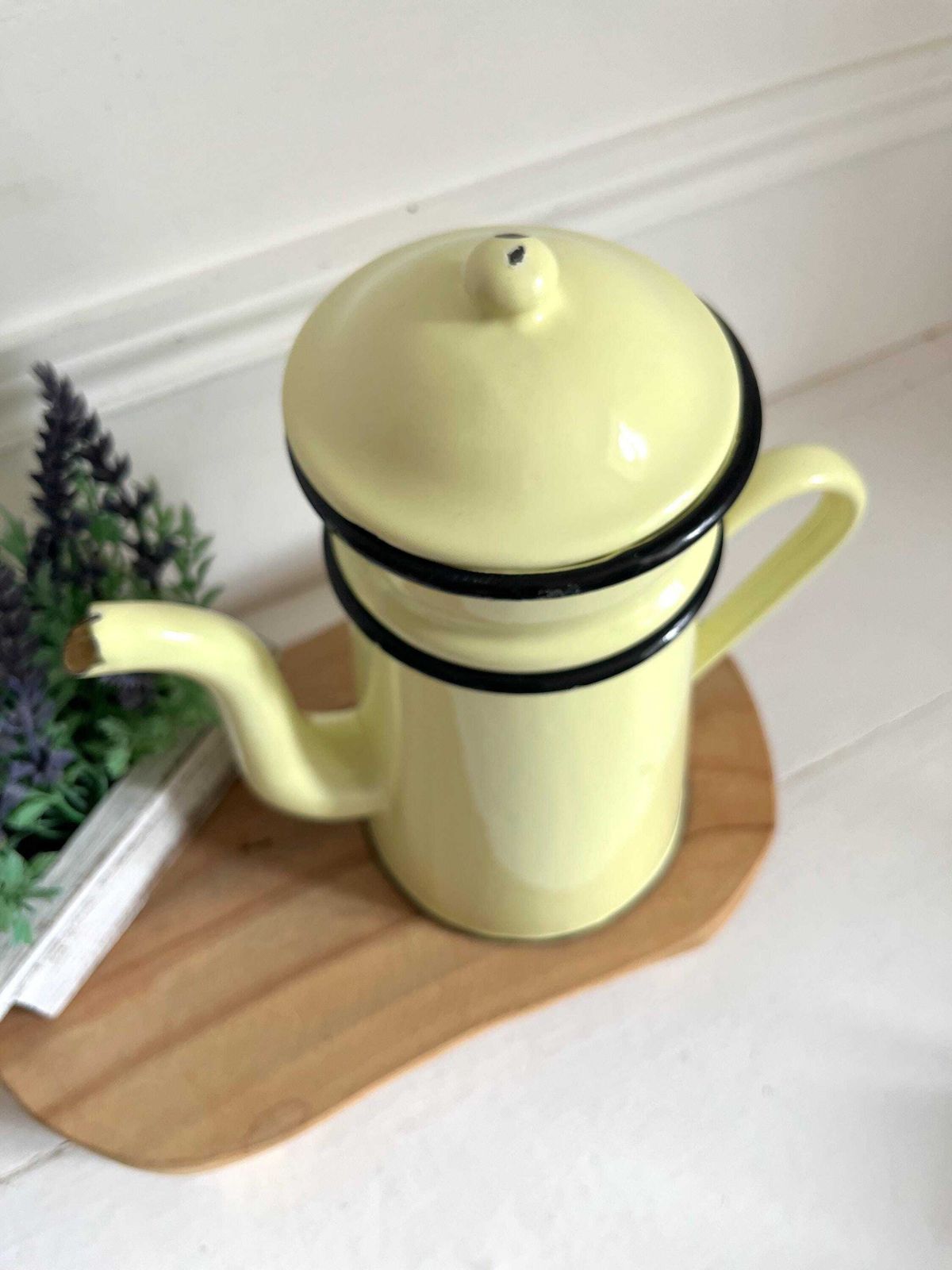 Vintage French Cream Enamel Cafetiere, Coffee Maker, Enamelware photo buy