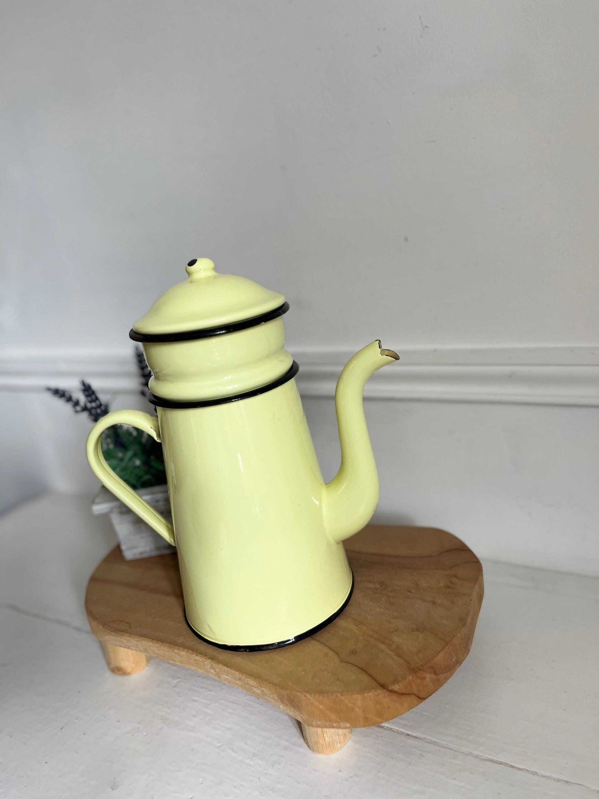 photo furniture Vintage French Cream Enamel Cafetiere, Coffee Maker, Enamelware