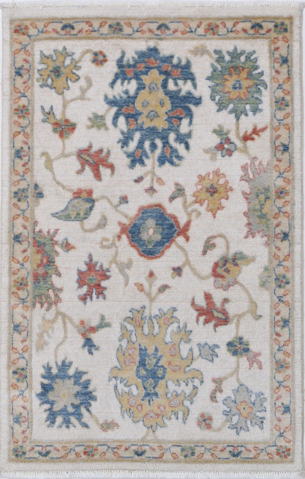 Tapis turc contemporain 2'5" x 3'11", tapis Oushak en laine 100 % à motifs floraux